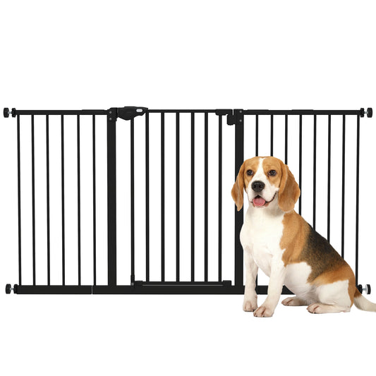 Dog Gate Stair Gate Pressure Fit Pets Barrier Auto Close for Doorway Hallway, 74-148cm Wide Adjustable, Black