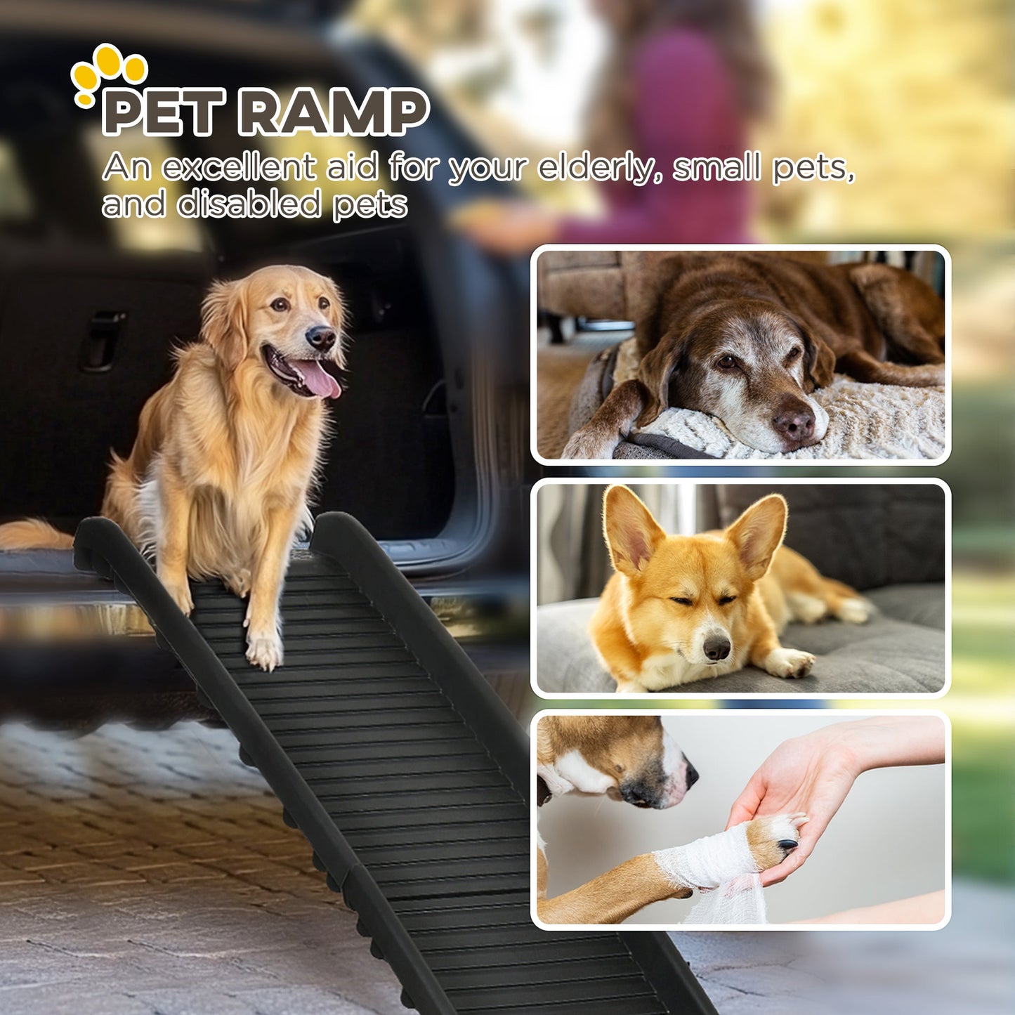 Foldable Pet Ramp Dog Car Ramp for SUVs, Cars - Black
