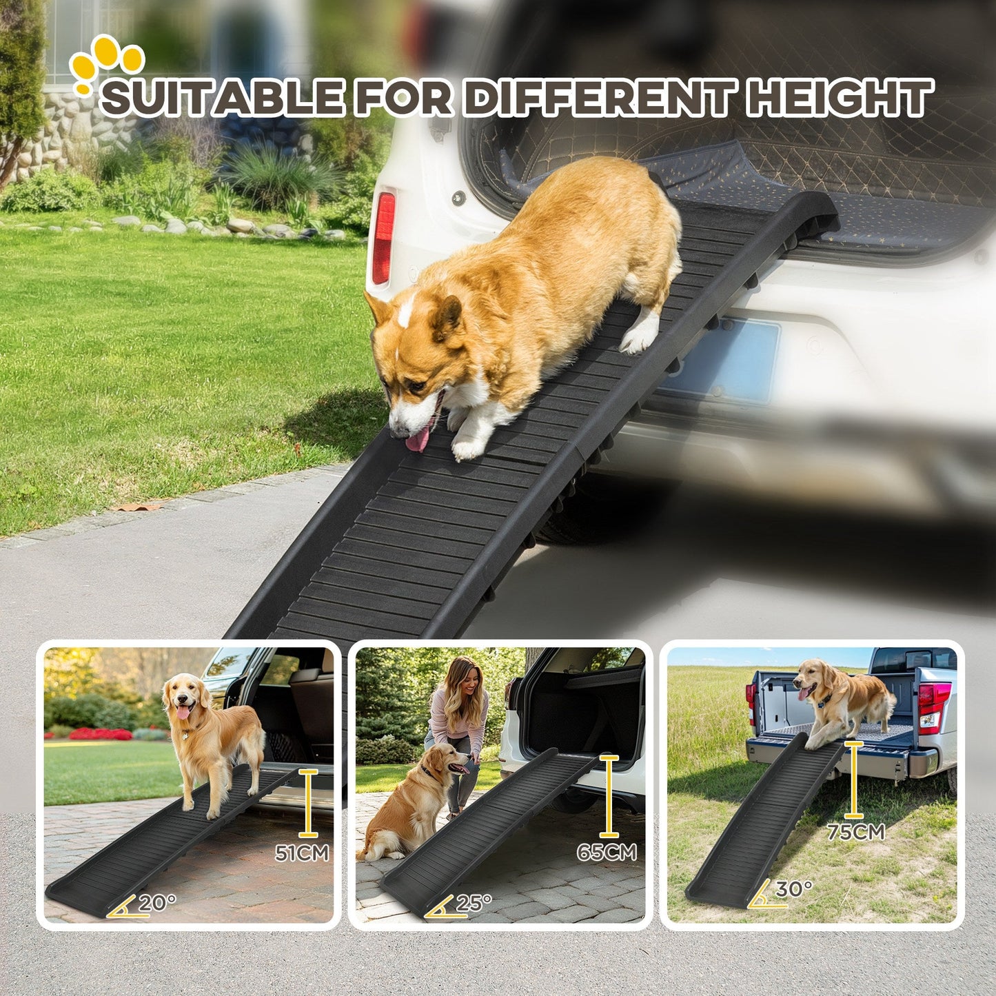 Foldable Pet Ramp Dog Car Ramp for SUVs, Cars - Black