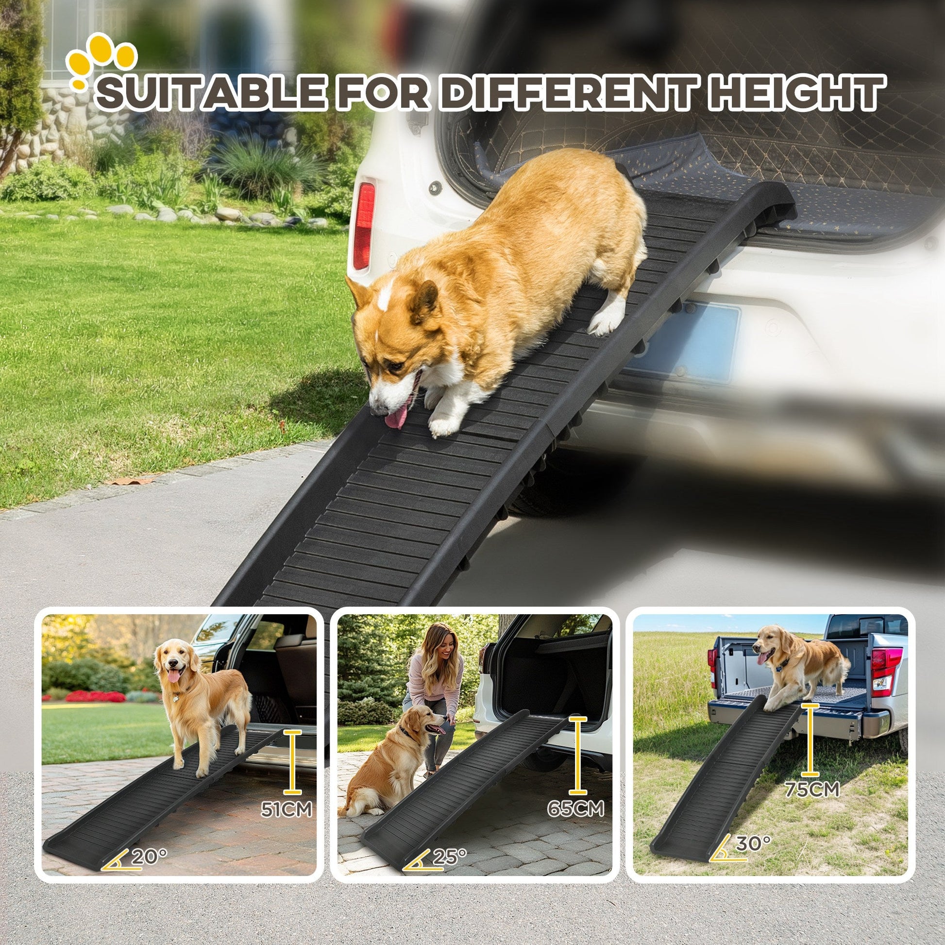 Foldable Pet Ramp Dog Car Ramp for SUVs, Cars - Black