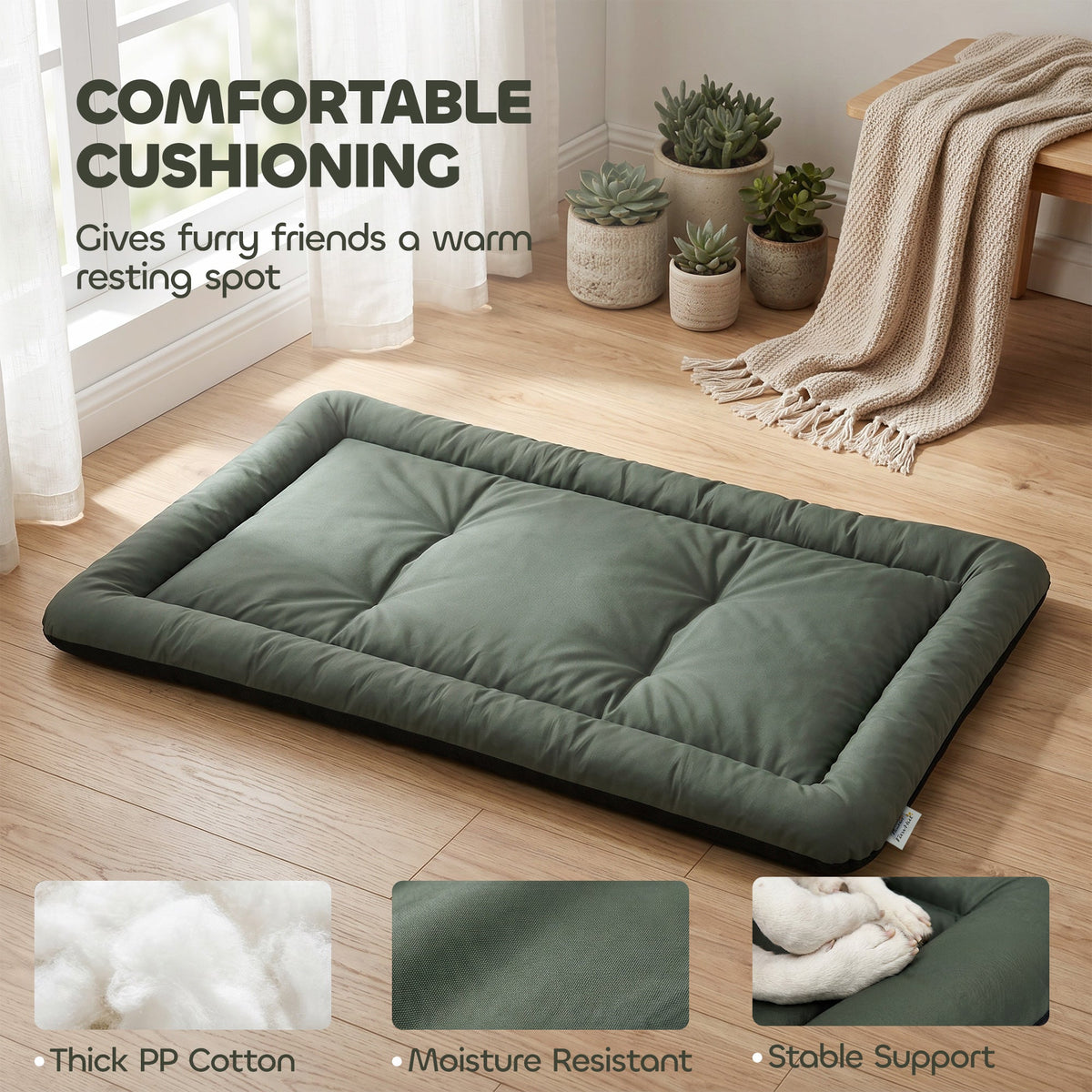 Waterproof Dog Bed, Foldable Pet Bed with Anti-Slip Bottom, Oxford Fabric, Machine Washable, Scratch Resistant Outdoor for Large Dogs and Cats, 130L x 85W x 7H cm, Green
