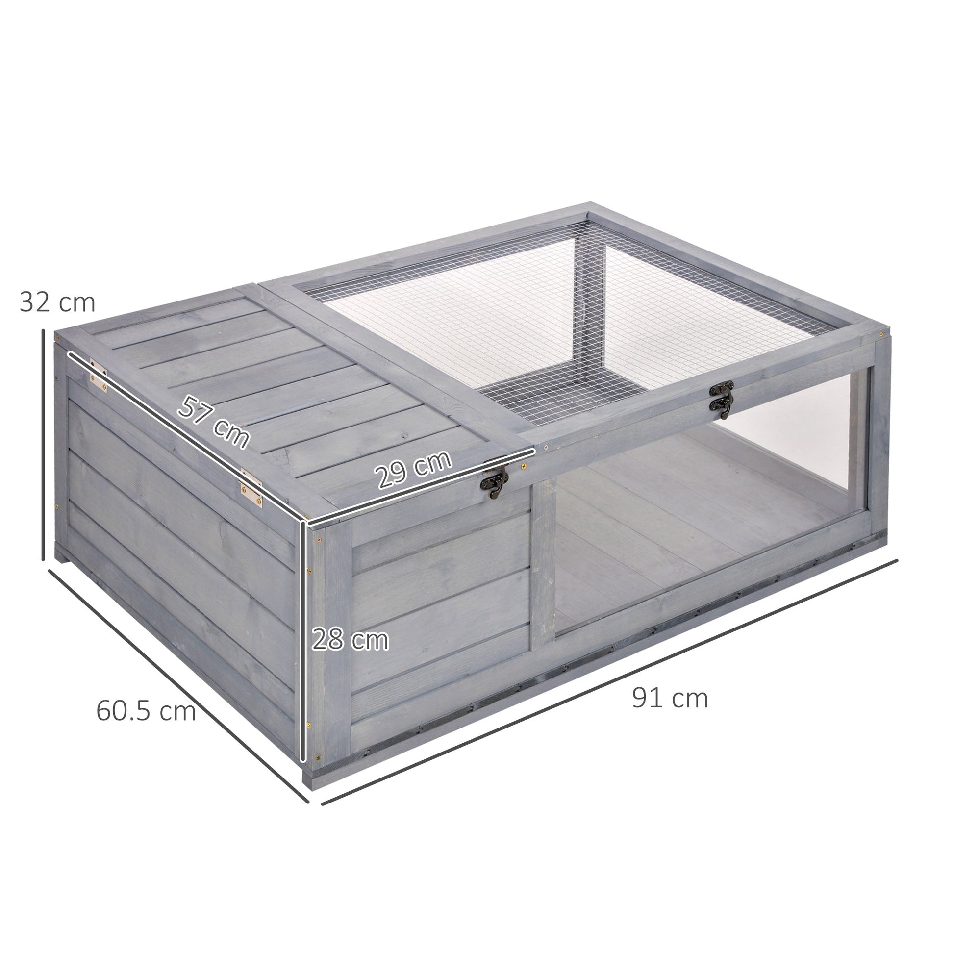 Tortoise House with Mesh Roof, Small Reptile Wooden House, Tortoise Enclosure with Removable Side Panel, for Indoor - Grey