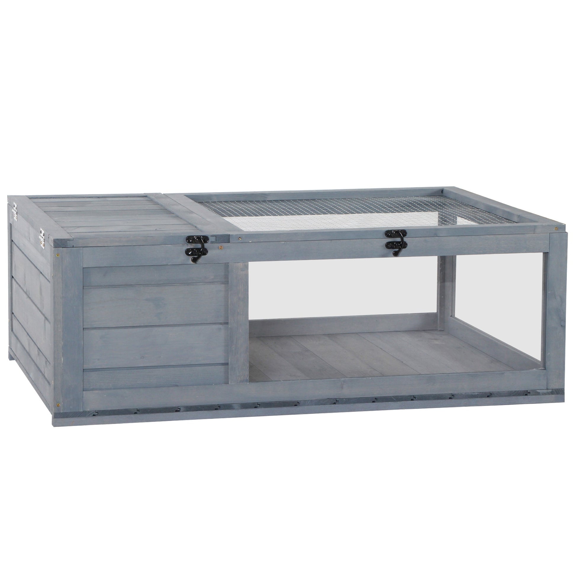 Tortoise House with Mesh Roof, Small Reptile Wooden House, Tortoise Enclosure with Removable Side Panel, for Indoor - Grey