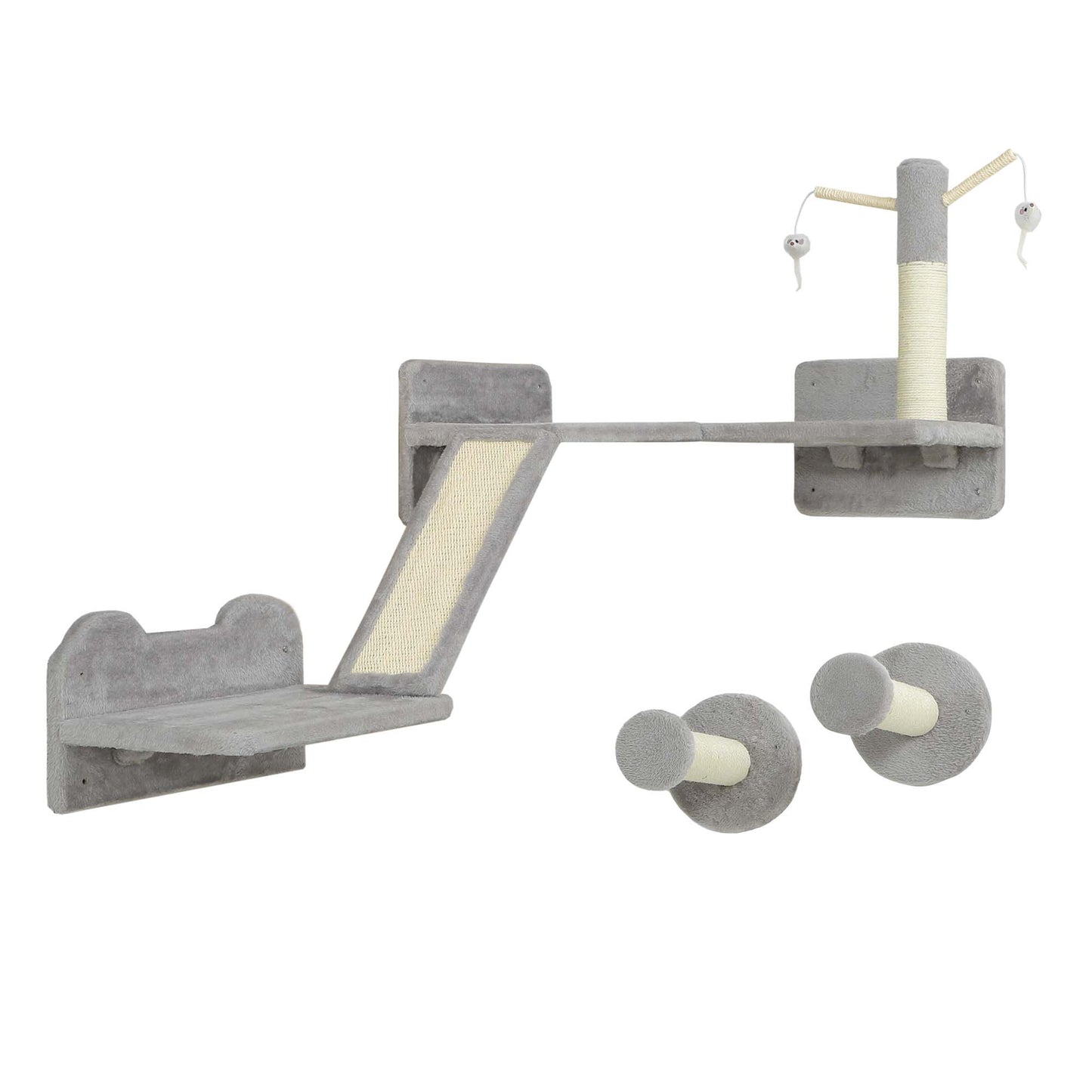 Cat Wall Furniture, 3 Piece Cat Shelves with Scratching Posts, Scratching Pads, Perches, Cat Wands, Toy Balls, Corner Design Cat Wall Shelves for Indoor Cats, Kittens, Light Grey