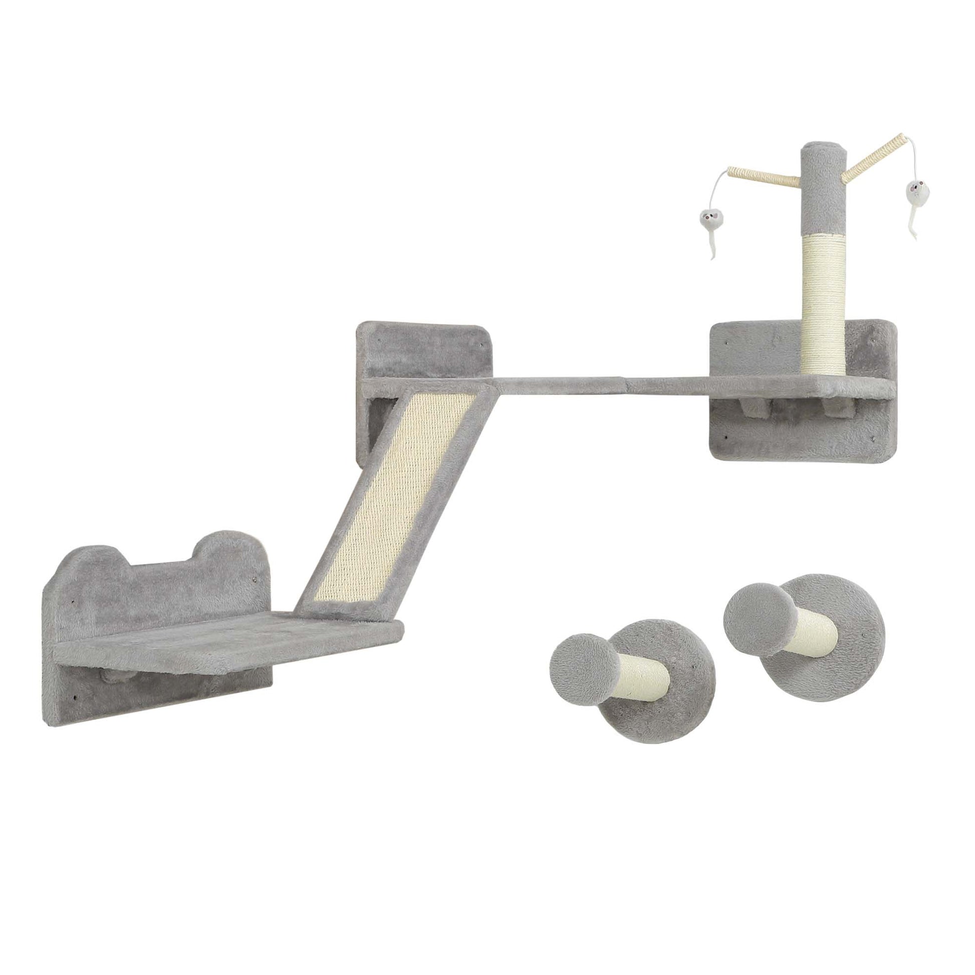 Cat Wall Furniture, 3 Piece Cat Shelves with Scratching Posts, Scratching Pads, Perches, Cat Wands, Toy Balls, Corner Design Cat Wall Shelves for Indoor Cats, Kittens, Light Grey