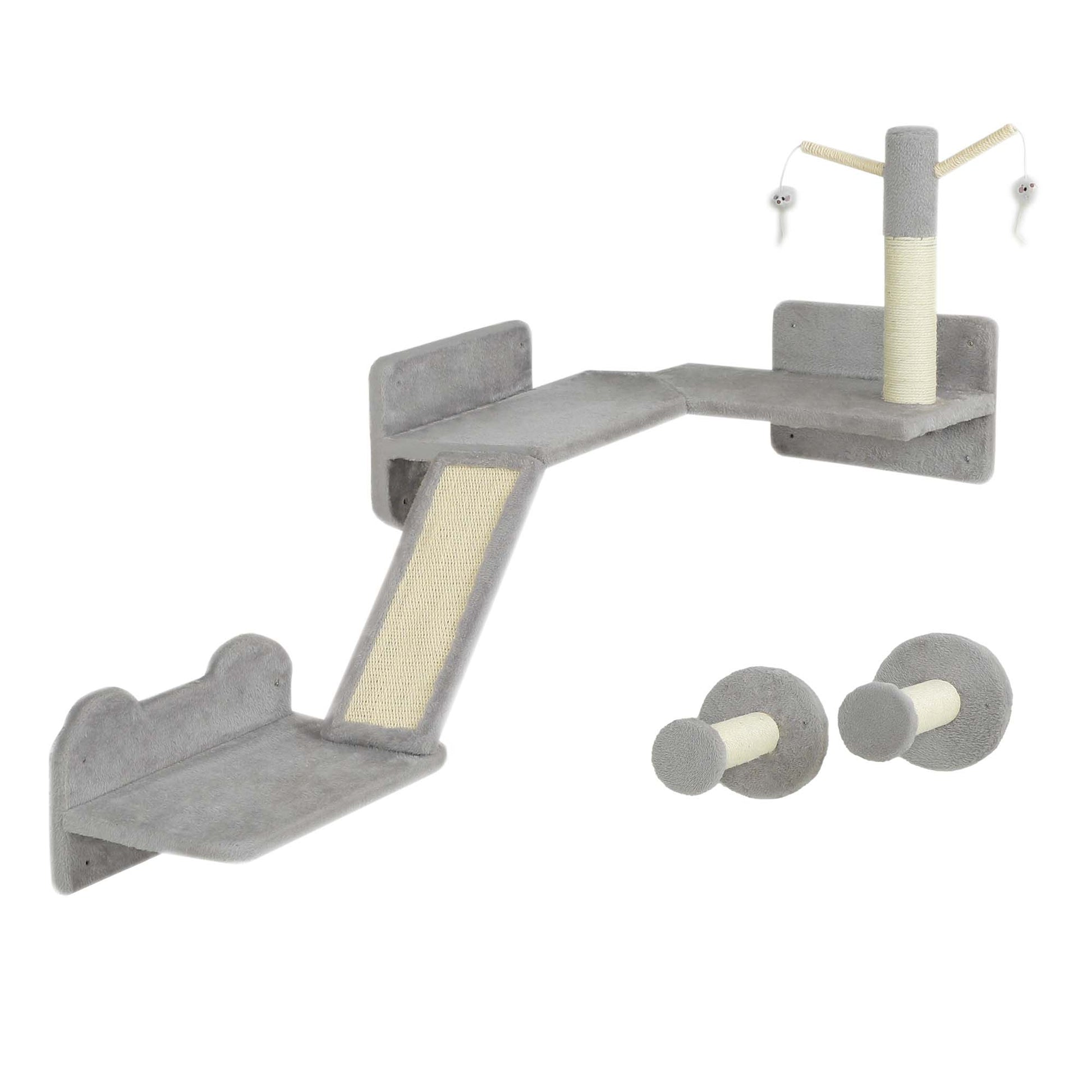 Cat Wall Furniture, 3 Piece Cat Shelves with Scratching Posts, Scratching Pads, Perches, Cat Wands, Toy Balls, Corner Design Cat Wall Shelves for Indoor Cats, Kittens, Light Grey