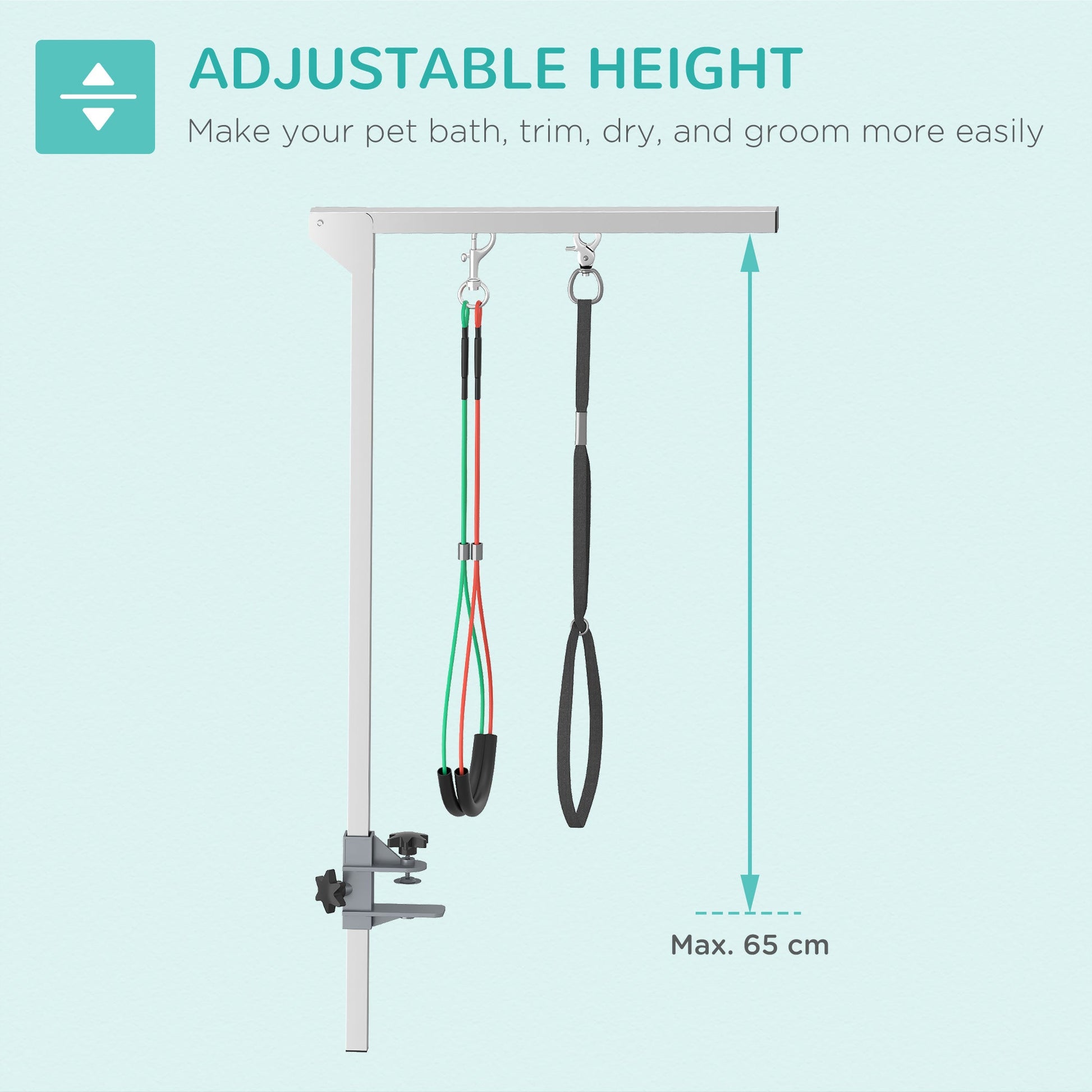 Foldable Pet Grooming Arm w/ Clamp 30 Inch Height Adjustable, Dog Grooming Loop, Two No Sit Haunch Holders for Small Medium Dogs, Sliver