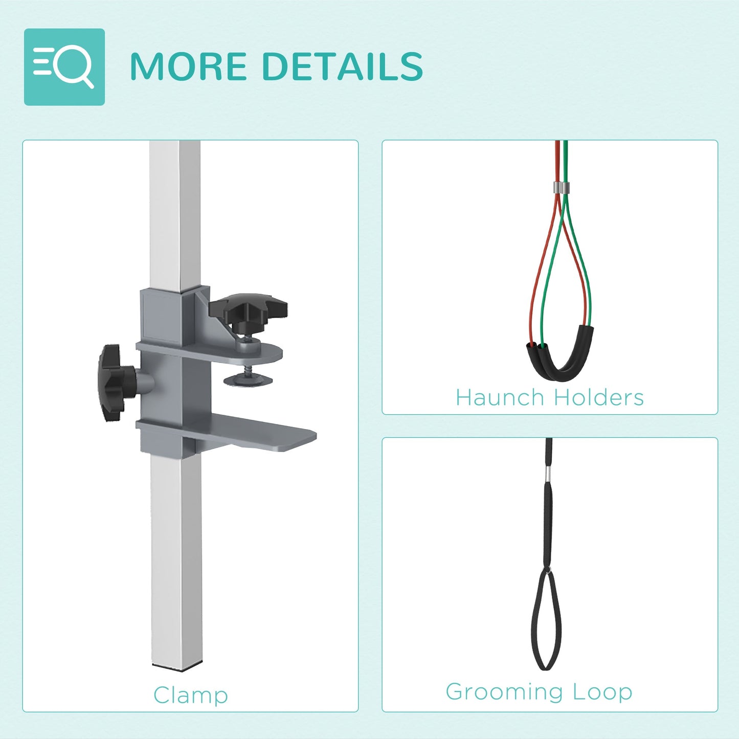 Foldable Pet Grooming Arm w/ Clamp 30 Inch Height Adjustable, Dog Grooming Loop, Two No Sit Haunch Holders for Small Medium Dogs, Sliver