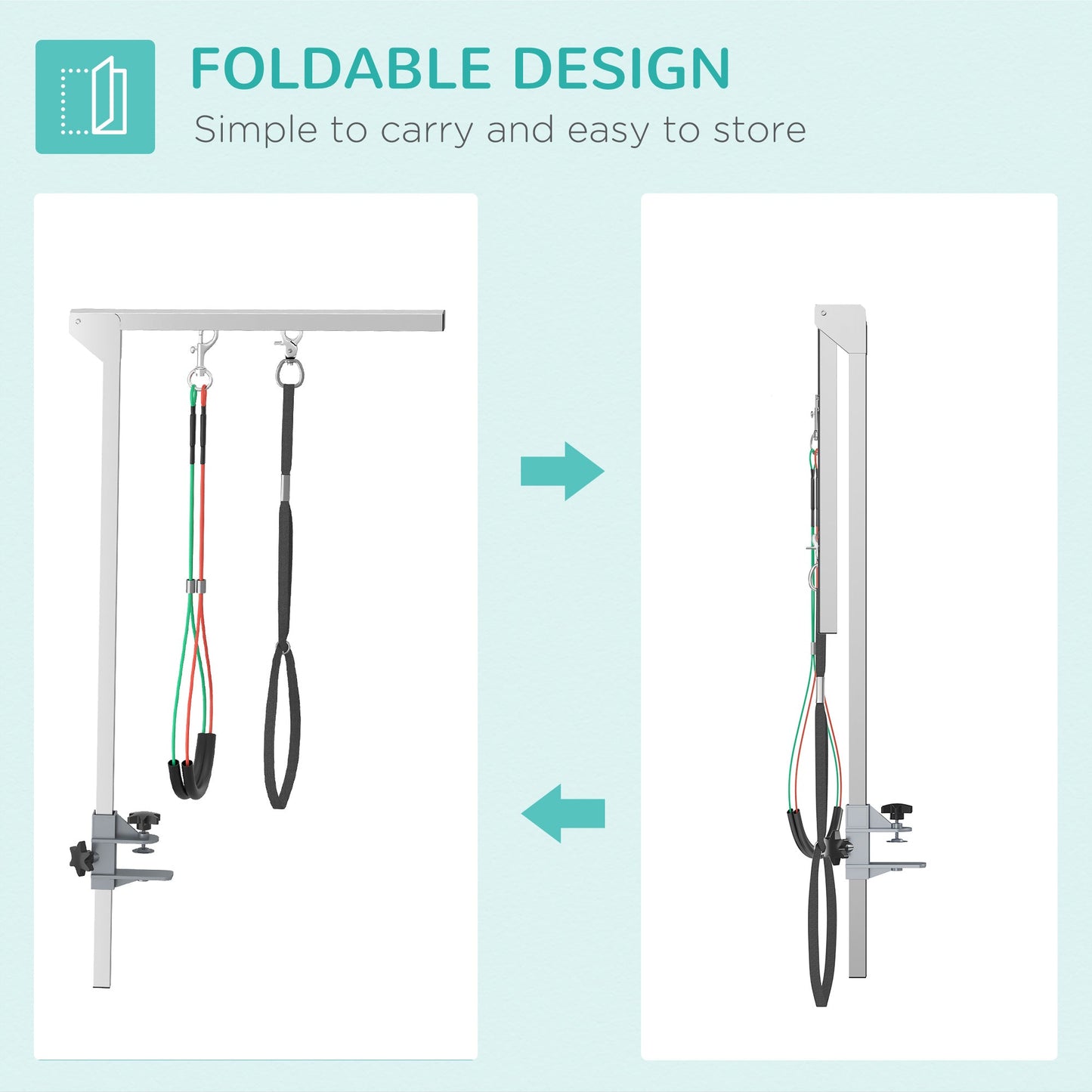 Foldable Pet Grooming Arm w/ Clamp 30 Inch Height Adjustable, Dog Grooming Loop, Two No Sit Haunch Holders for Small Medium Dogs, Sliver