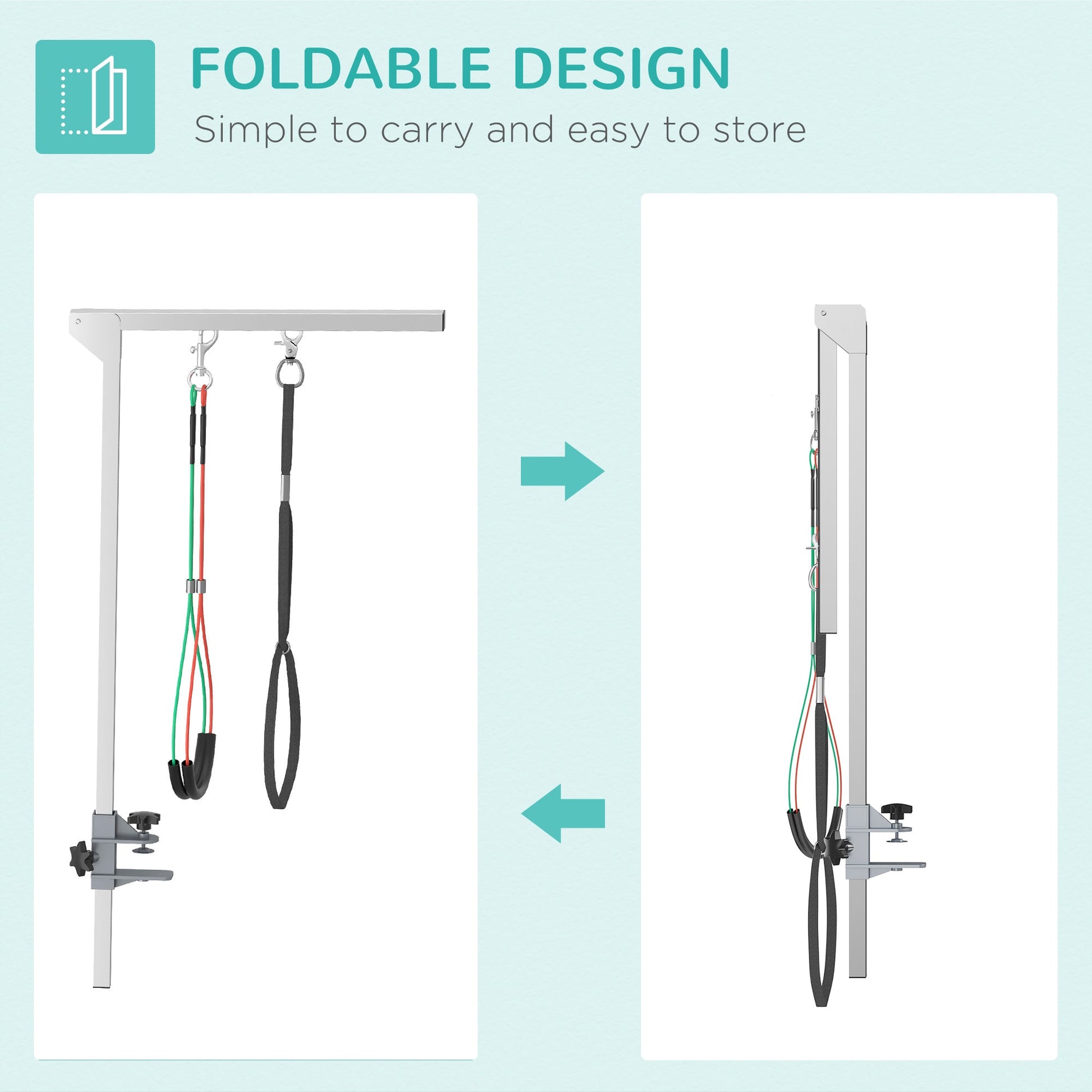 Foldable Pet Grooming Arm w/ Clamp 30 Inch Height Adjustable, Dog Grooming Loop, Two No Sit Haunch Holders for Small Medium Dogs, Sliver
