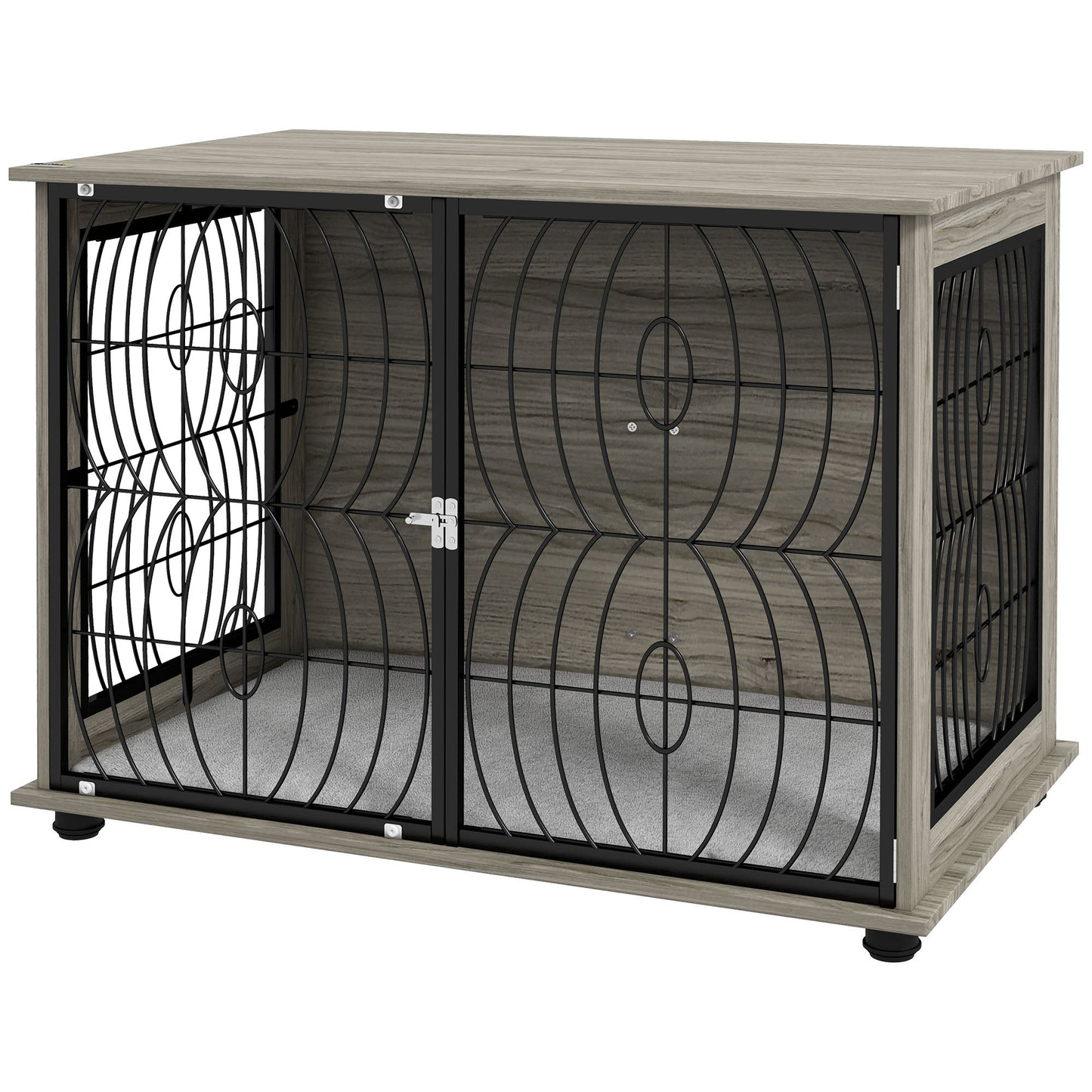 Dog Crate Furniture, Dog Cage End Table with Large Top, Soft Washable Cushion, Lockable Front Door, Wire Mesh Ventilation, Indoor Pet Crate for Large Sized, 100 x 60 x 74cm - Grey