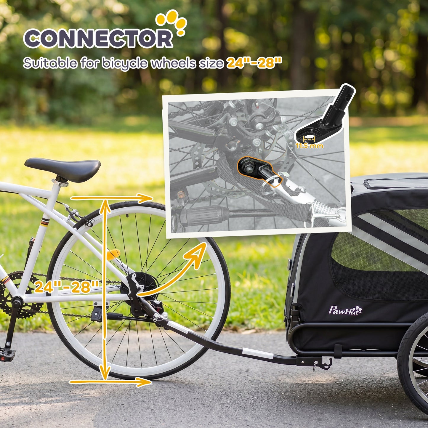 Dog Bike Trailer, 2 in 1 Foldable Pet Stroller Security Harness, Reflectors, Quick Release Wheels, Flag, for Medium Dogs, Grey