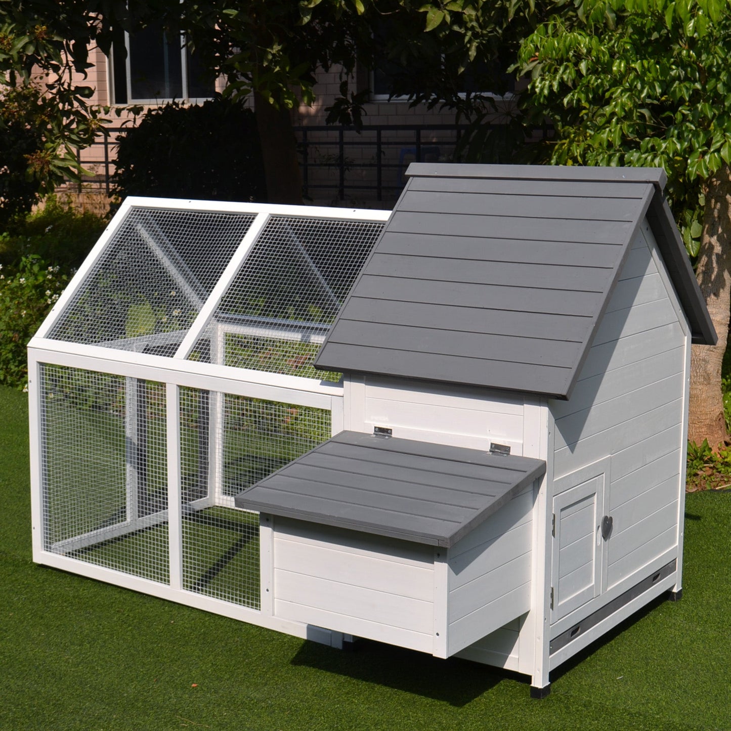 Chicken Coop with Run Wooden Hen House Pet Poultry Coops Cages Small Animal Outdoor Pen with Nesting Box 166 x 124 x 112cm