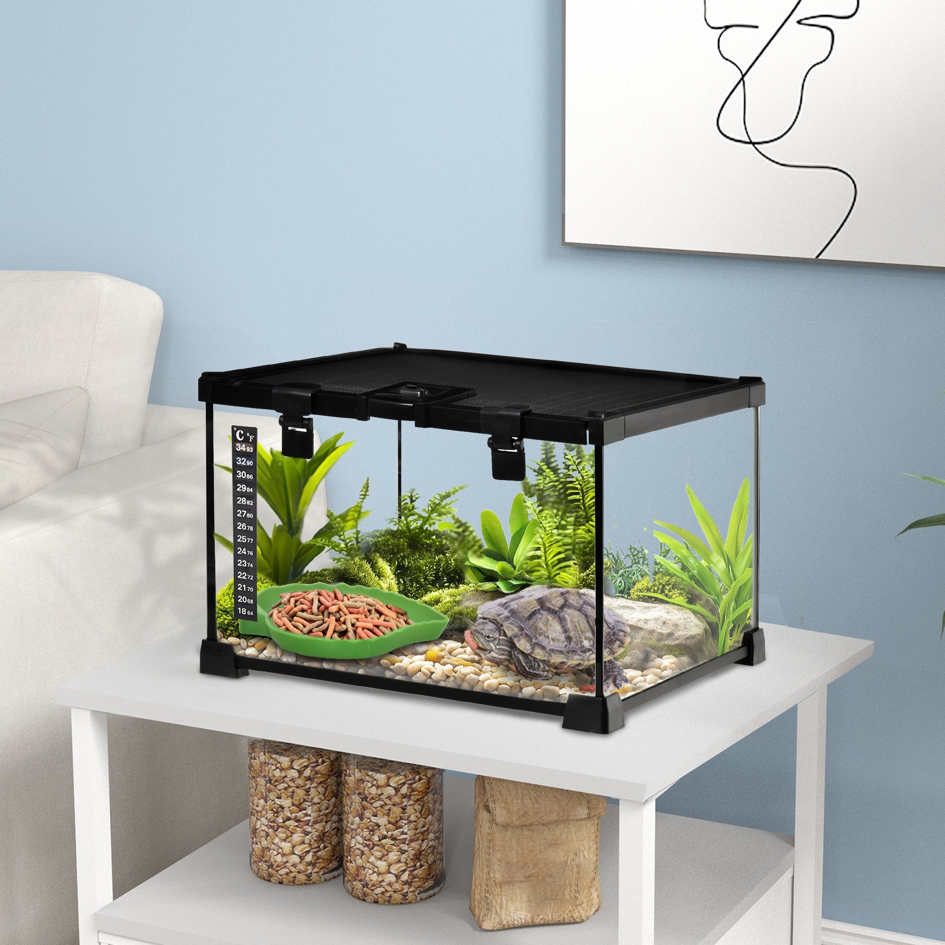 Glass Reptile Terrarium Insect Breeding Tank Vivarium Habitats with Thermometer for Lizards, Horned Frogs, Snakes, Spiders - Small 30 x 30 x 20cm