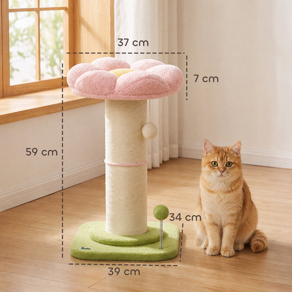 Cat Tree, Flower Cat Scratching Post with Thick Sisal Post, Dangling & Spring Balls, Bed, Kitty Activity Centre for Indoor Kittens, Stable Structure, Easy to Assemble, Pink