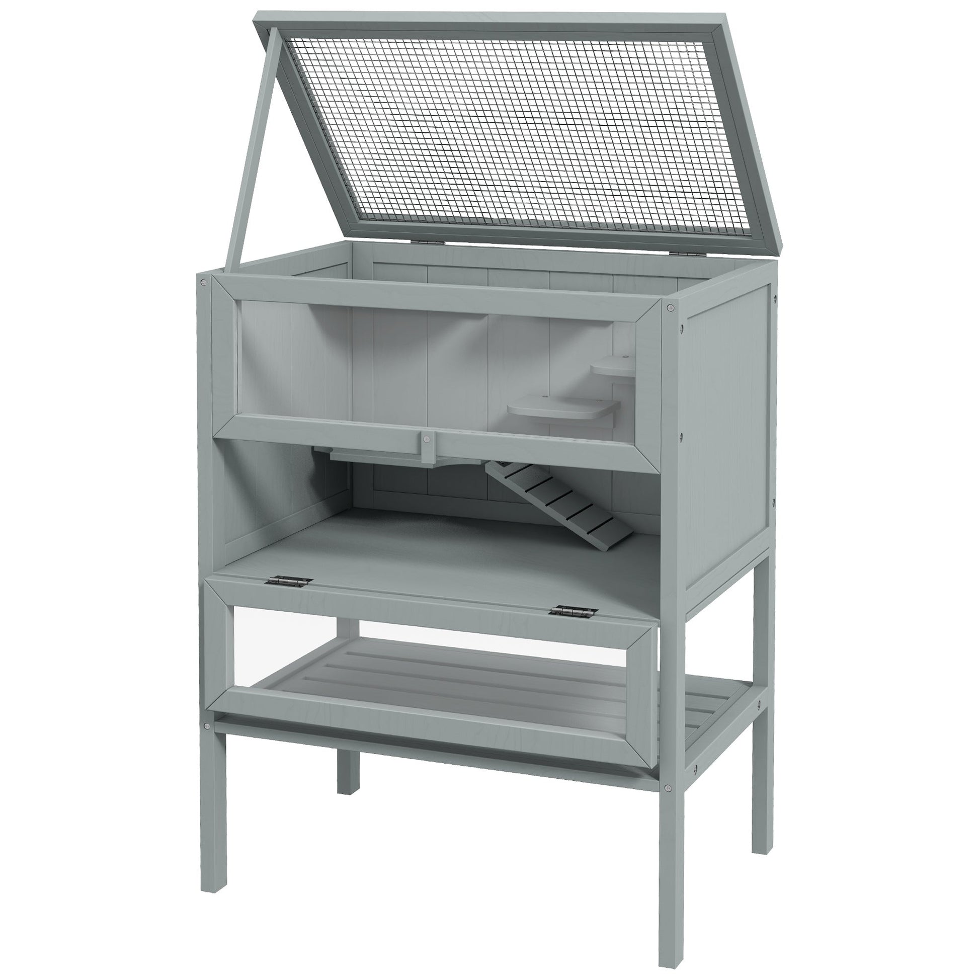 Wooden Hamster Cage with Storage Shelf, Small Animal Exercise Play House with Openable Top, for Hamsters, Gerbils, 60 x 40 x 80 cm - Grey