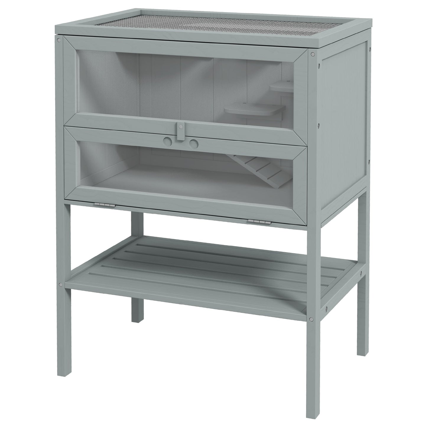 Wooden Hamster Cage with Storage Shelf, Small Animal Exercise Play House with Openable Top, for Hamsters, Gerbils, 60 x 40 x 80 cm - Grey