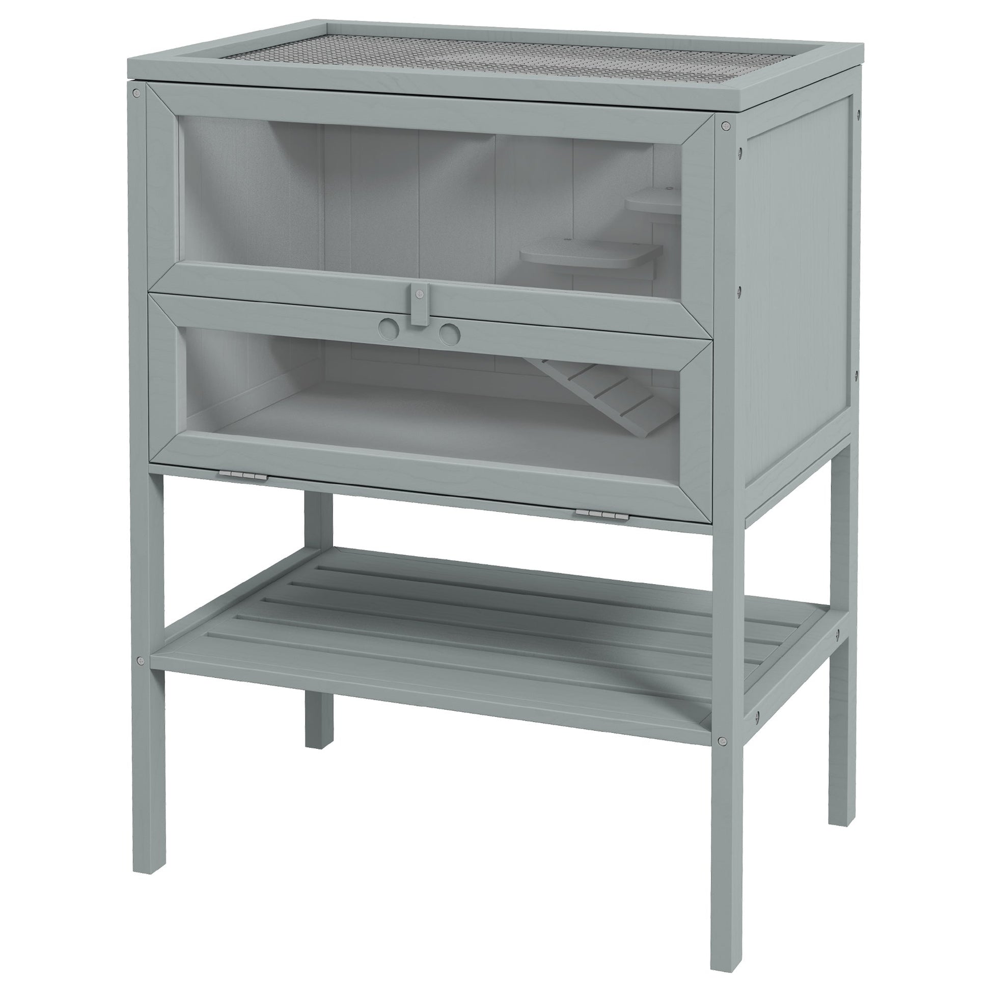 Wooden Hamster Cage with Storage Shelf, Small Animal Exercise Play House with Openable Top, for Hamsters, Gerbils, 60 x 40 x 80 cm - Grey