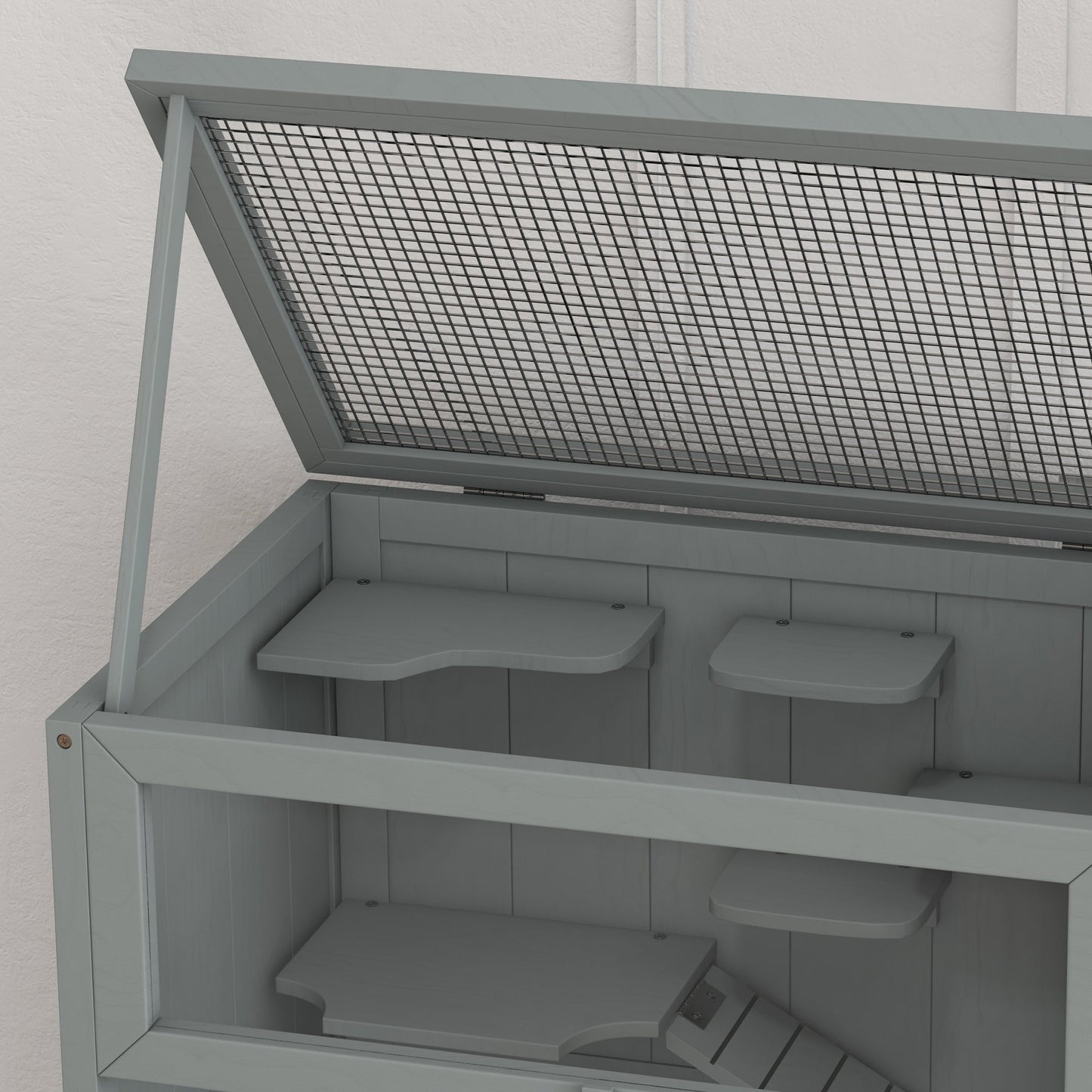 Wooden Hamster Cage with Storage Shelf, Small Animal Exercise Play House with Openable Top, for Hamsters, Gerbils, 60 x 40 x 80 cm - Grey