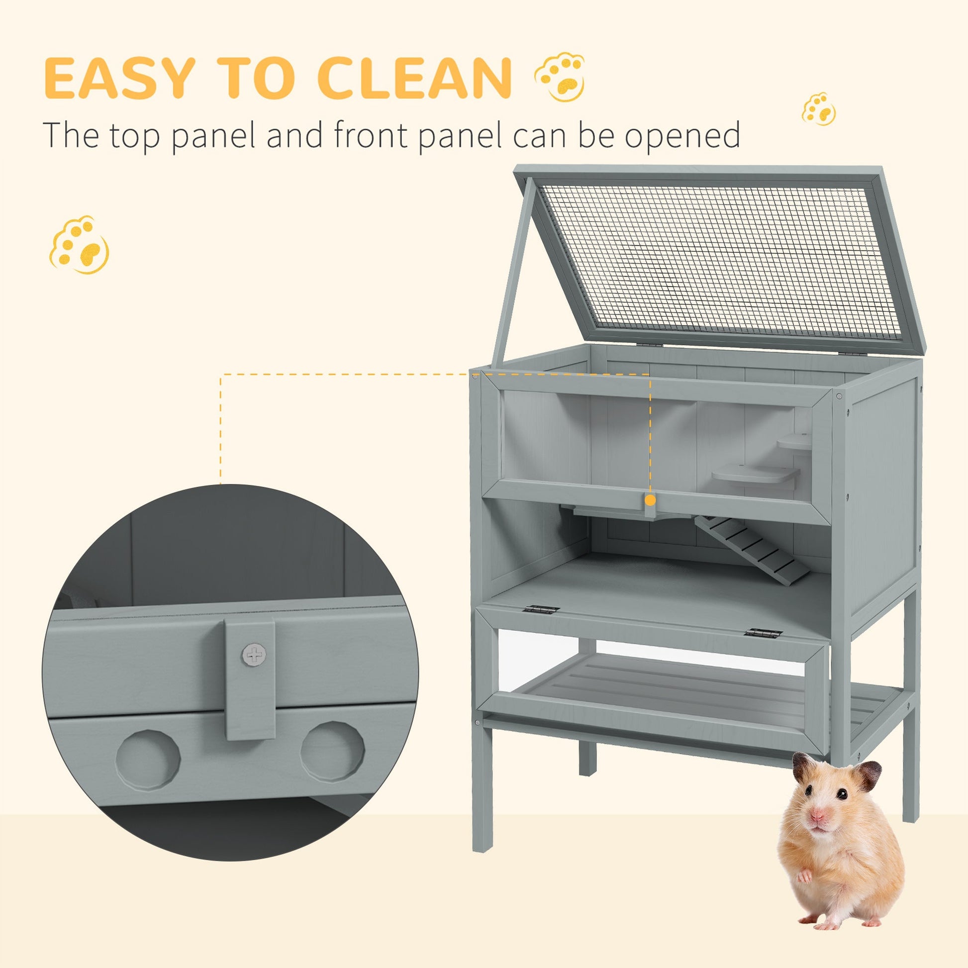 Wooden Hamster Cage with Storage Shelf, Small Animal Exercise Play House with Openable Top, for Hamsters, Gerbils, 60 x 40 x 80 cm - Grey