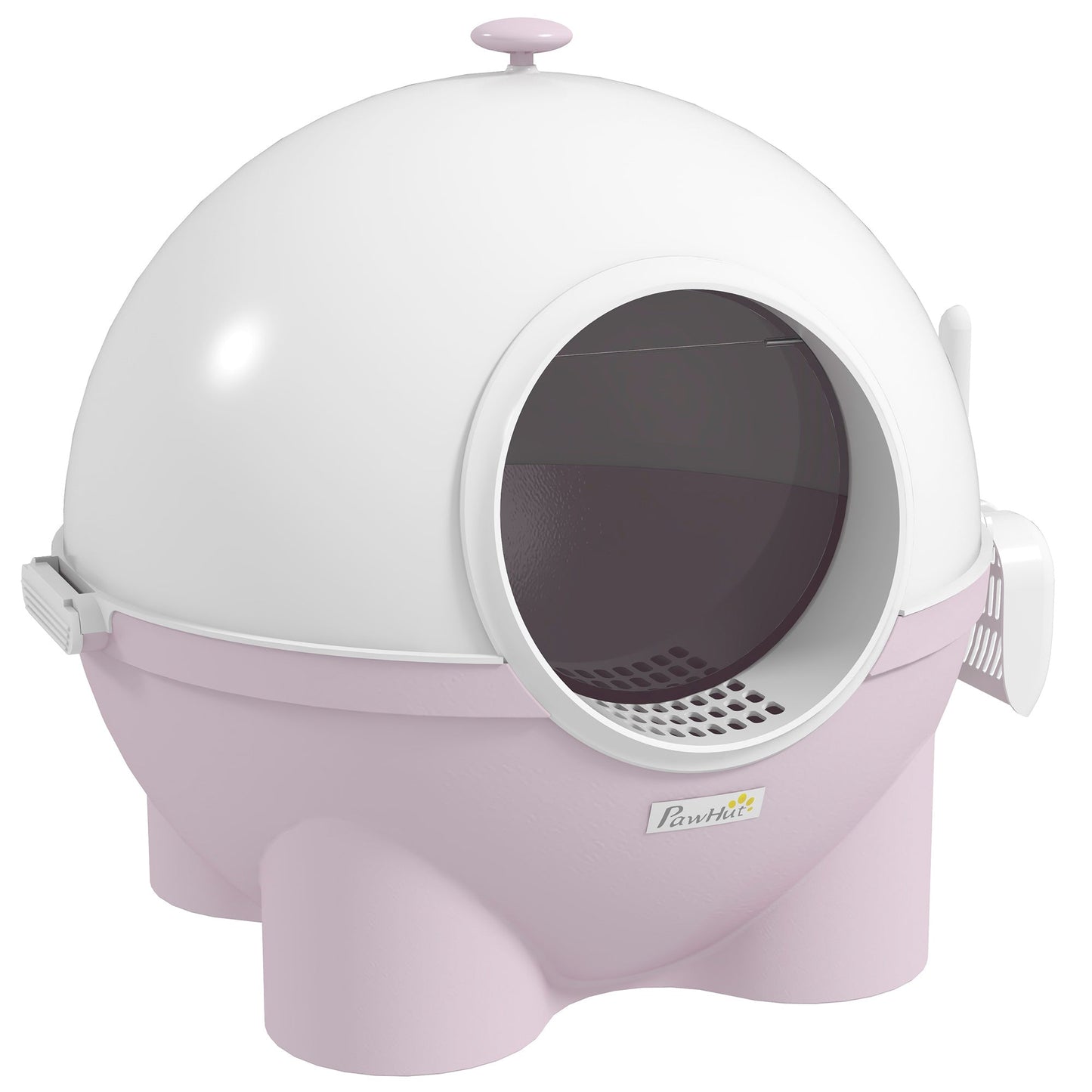 Large Cat Litter Box, Hooded Cat Litter Tray with Lid, Scoop, Top Handle, Front Entrance, 53 x 51 x 48cm - Pink