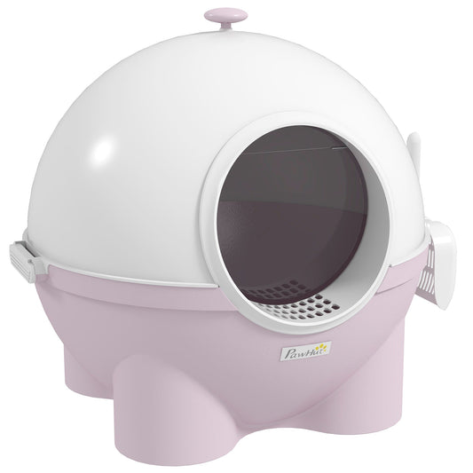Large Cat Litter Box, Hooded Cat Litter Tray with Lid, Scoop, Top Handle, Front Entrance, 53 x 51 x 48cm - Pink