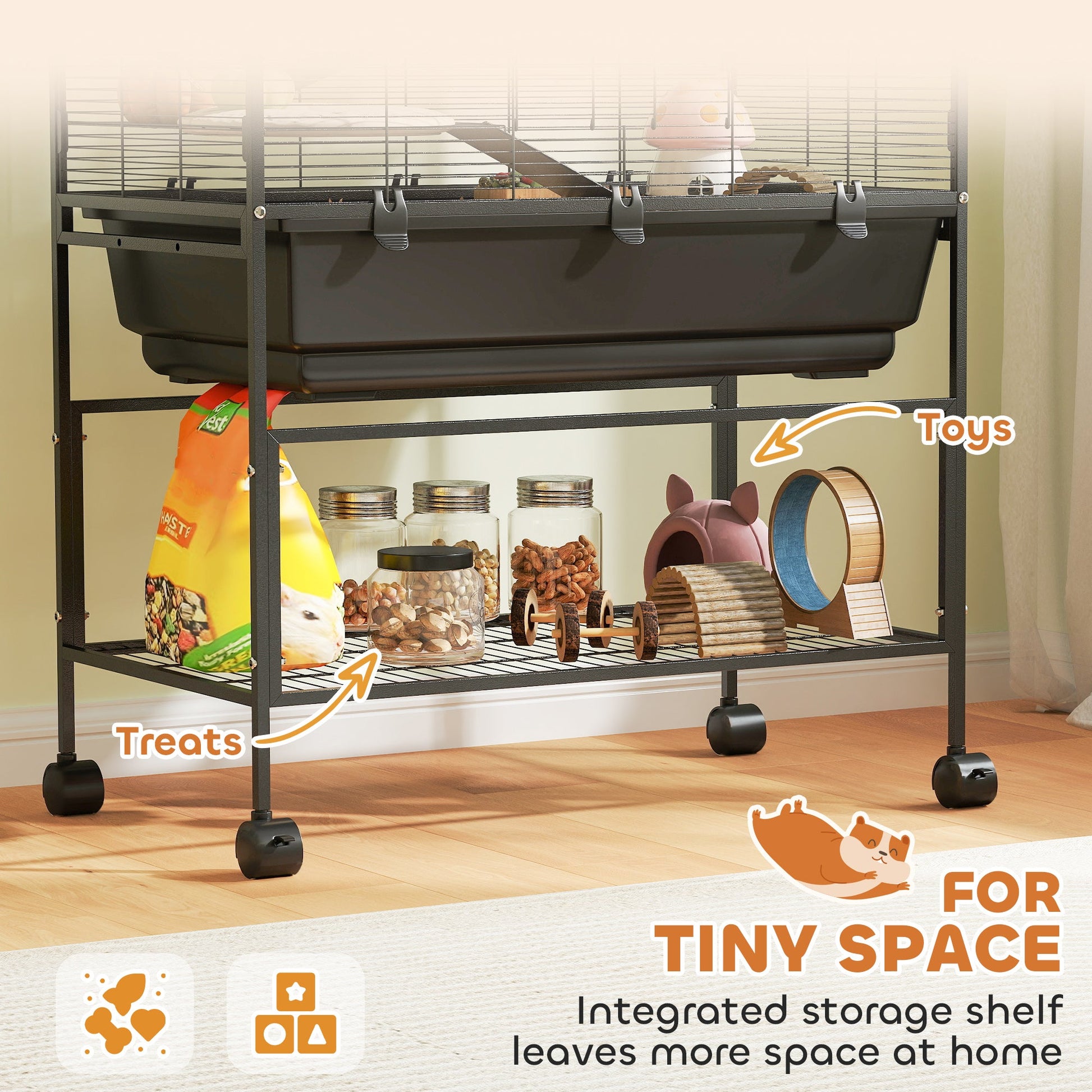 Hamster Cage, 5 Tier Large Gerbil Cage on Wheels with 17 cm Deep Tray, Storage Shelf, Big Exercise Wheel, Tube System, Hut, Platforms, Ramps, Food Dish, Water Bottle, for Syrian Hamsters, Rats