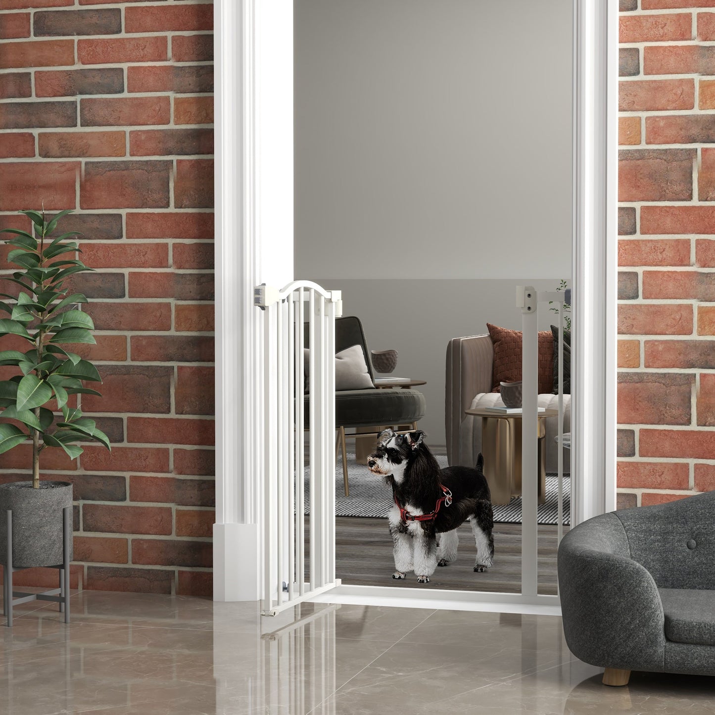 Pressure Fit Dog Stair Gate No Drilling Safety Gate Auto Close for Doorways, Hallways, 74-80cm Adjustable, 78cm Tall, White