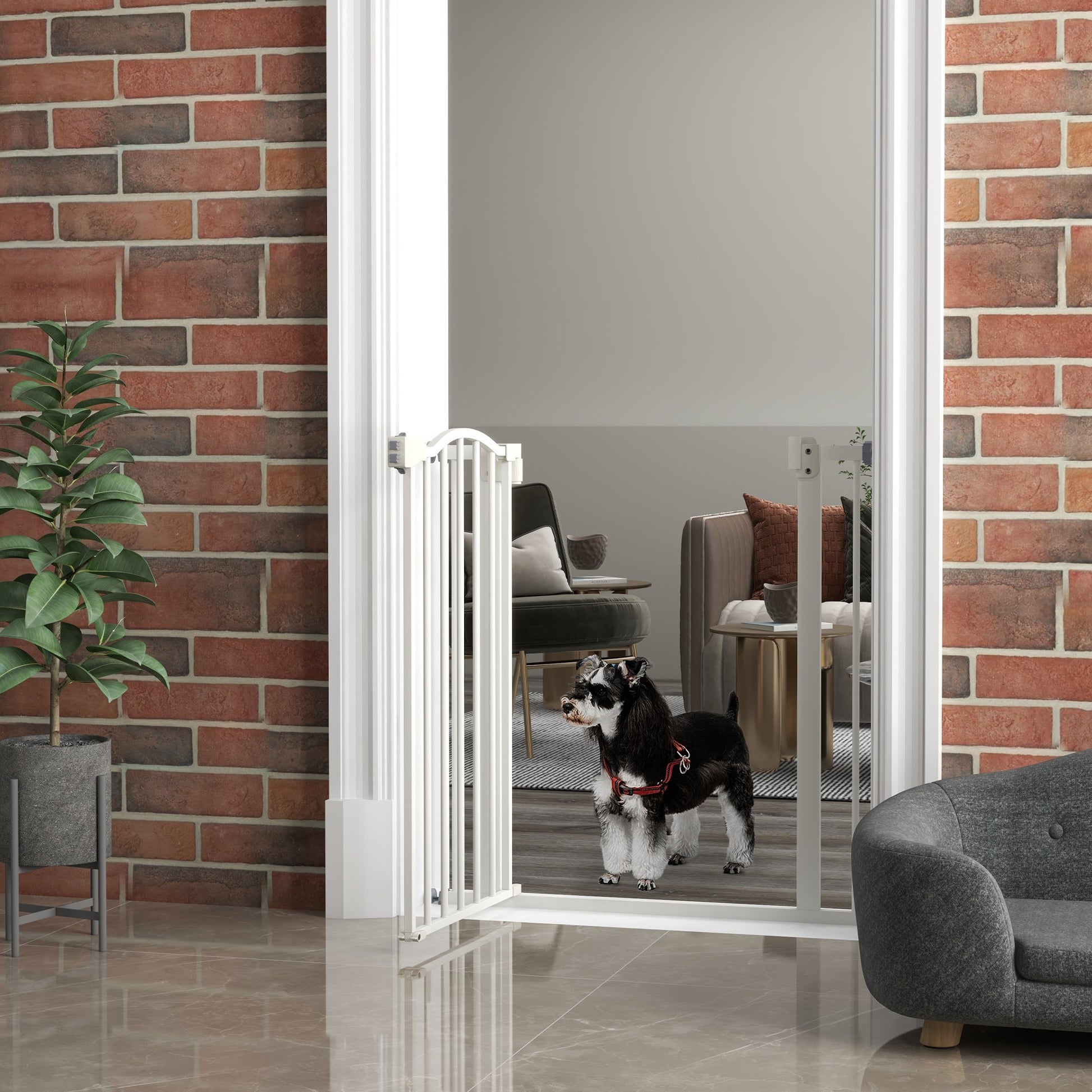 Pressure Fit Dog Stair Gate No Drilling Safety Gate Auto Close for Doorways, Hallways, 74-80cm Adjustable, 78cm Tall, White