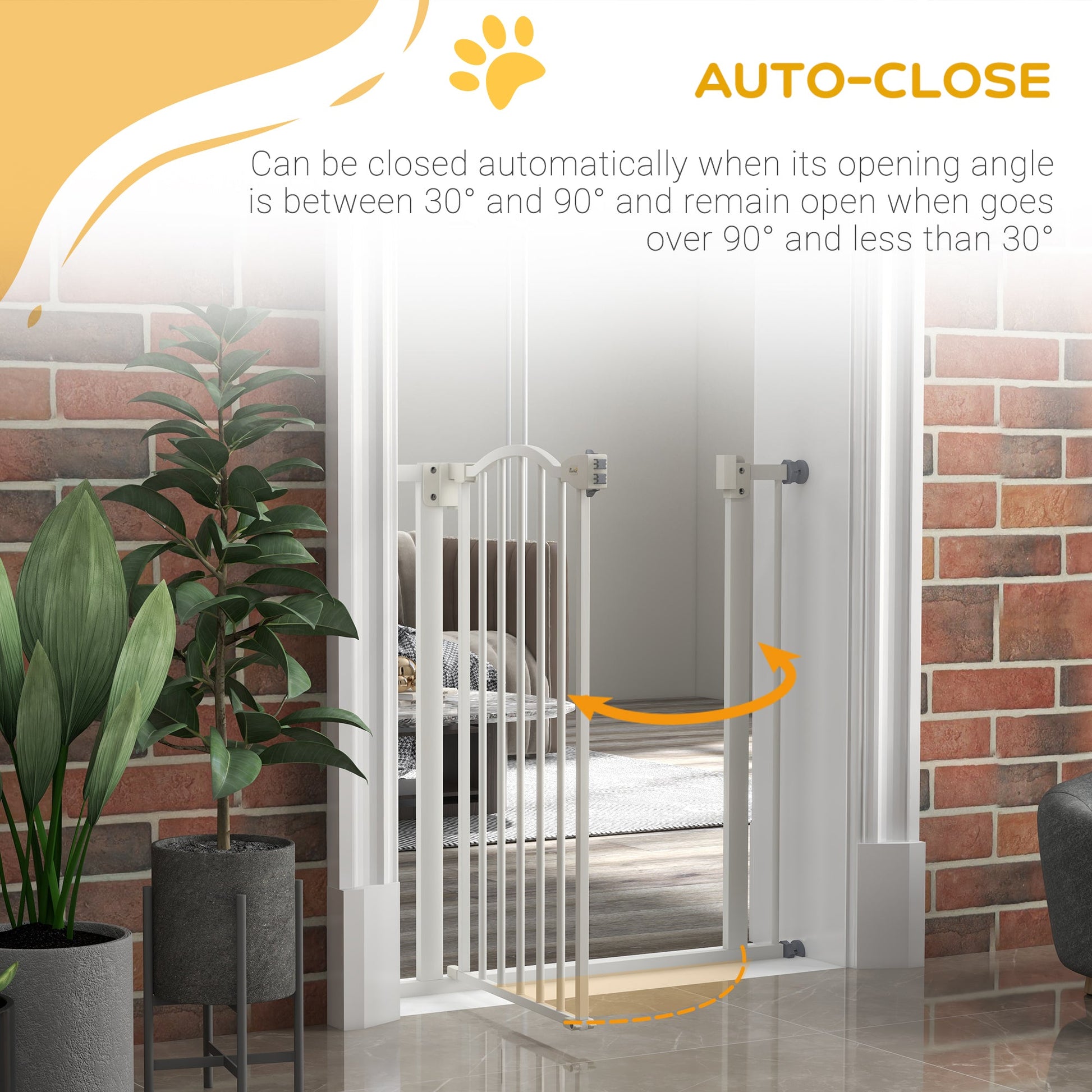 Pressure Fit Dog Stair Gate No Drilling Safety Gate Auto Close for Doorways, Hallways, 74-80cm Adjustable, 78cm Tall, White