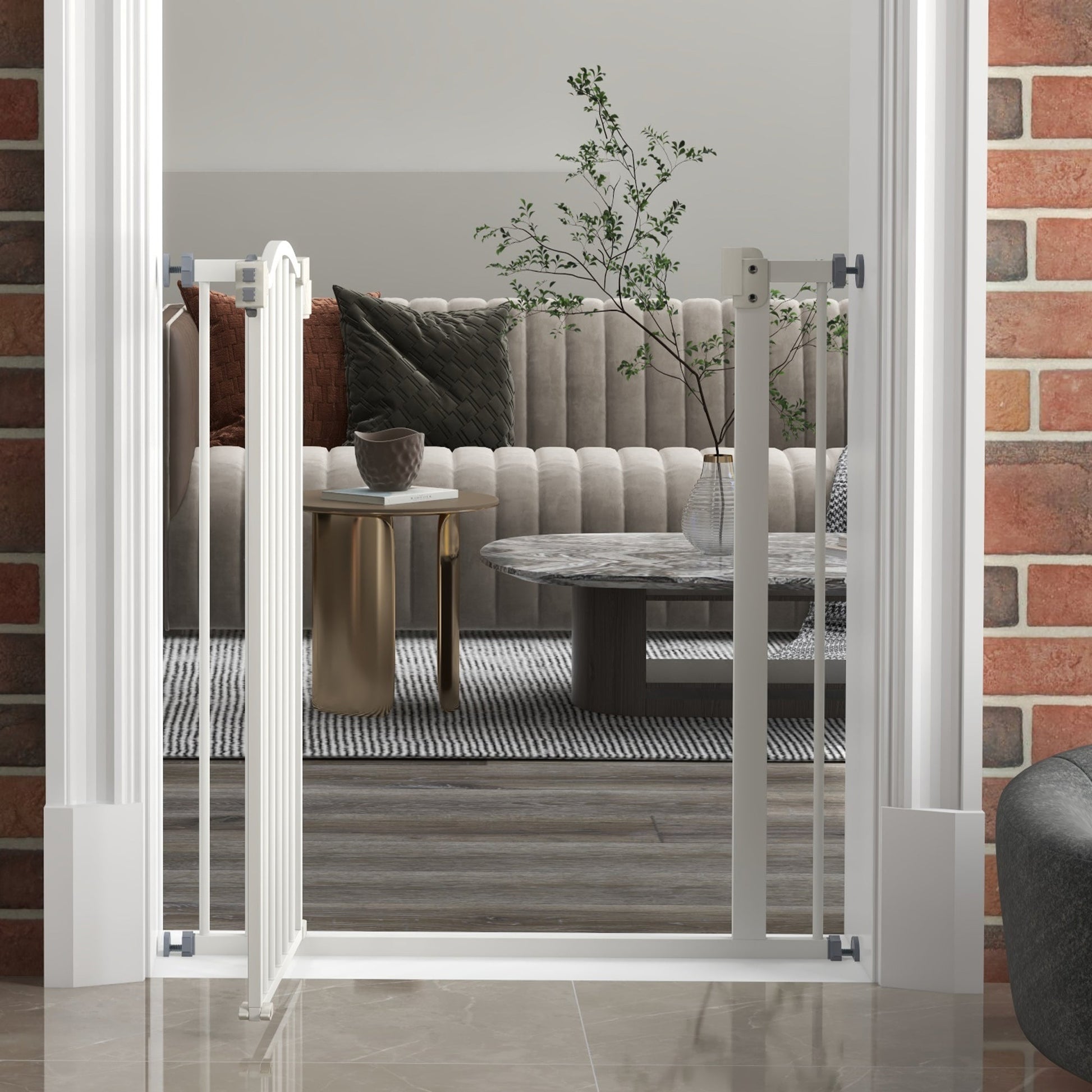 Pressure Fit Dog Stair Gate No Drilling Safety Gate Auto Close for Doorways, Hallways, 74-80cm Adjustable, 78cm Tall, White