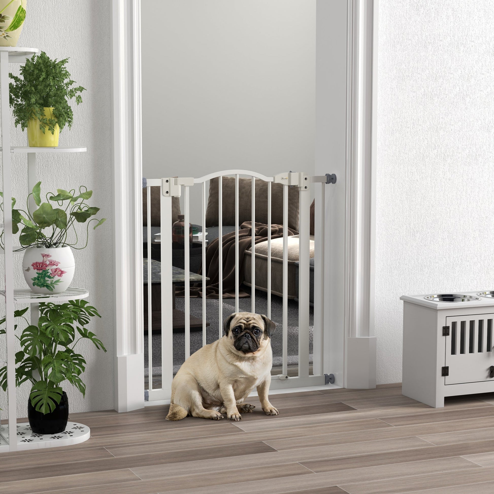 Pressure Fit Dog Stair Gate No Drilling Safety Gate Auto Close for Doorways, Hallways, 74-80cm Adjustable, 78cm Tall, White
