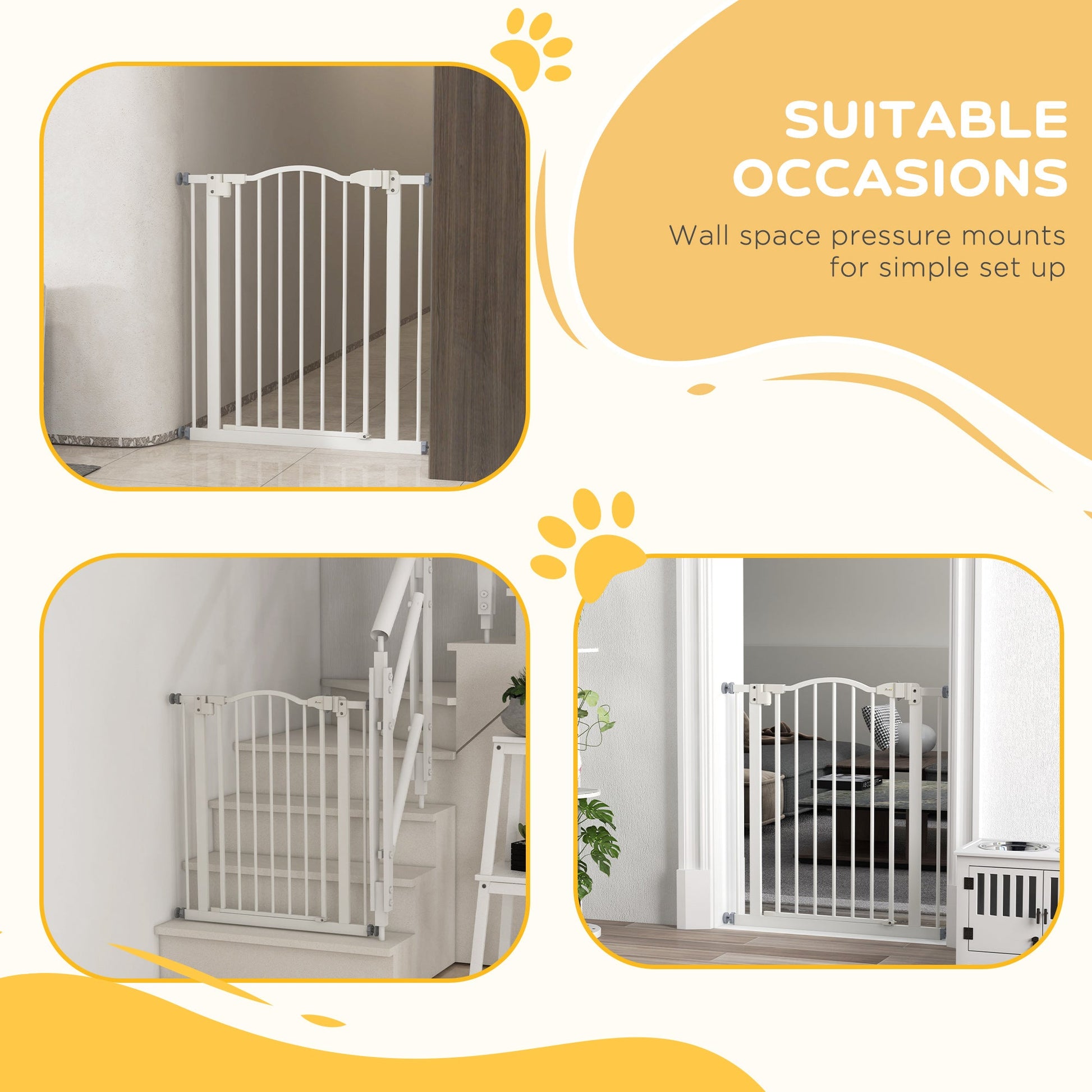 Pressure Fit Dog Stair Gate No Drilling Safety Gate Auto Close for Doorways, Hallways, 74-80cm Adjustable, 78cm Tall, White