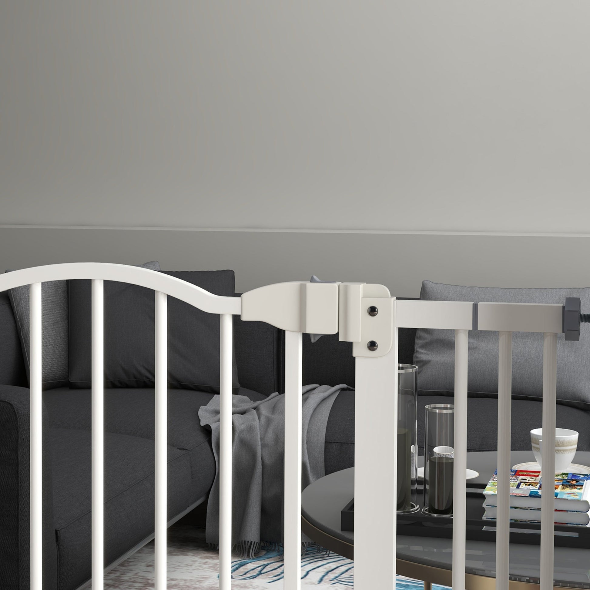 Pressure Fit Dog Stair Gate No Drilling Safety Gate Auto Close for Doorways, Hallways, 74-80cm Adjustable, 78cm Tall, White