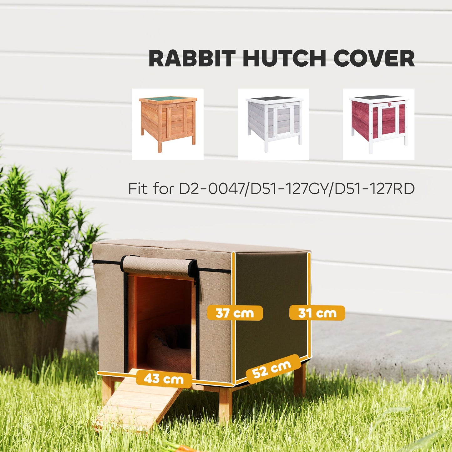 Rabbit Hutch Cover, Guinea Pig Hutch Cover, for Model X-D2-0047 & Similar Models, 43 x 52 x 37cm, Brown