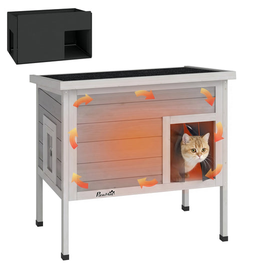 Outdoor Cat House Weatherproof with Removable Insulated Liner, Raised Wooden Cat House, Insulated Cat Shelter, Outdoor Use, Waterproof Asphalt Roof, Escape Door, Opening Top