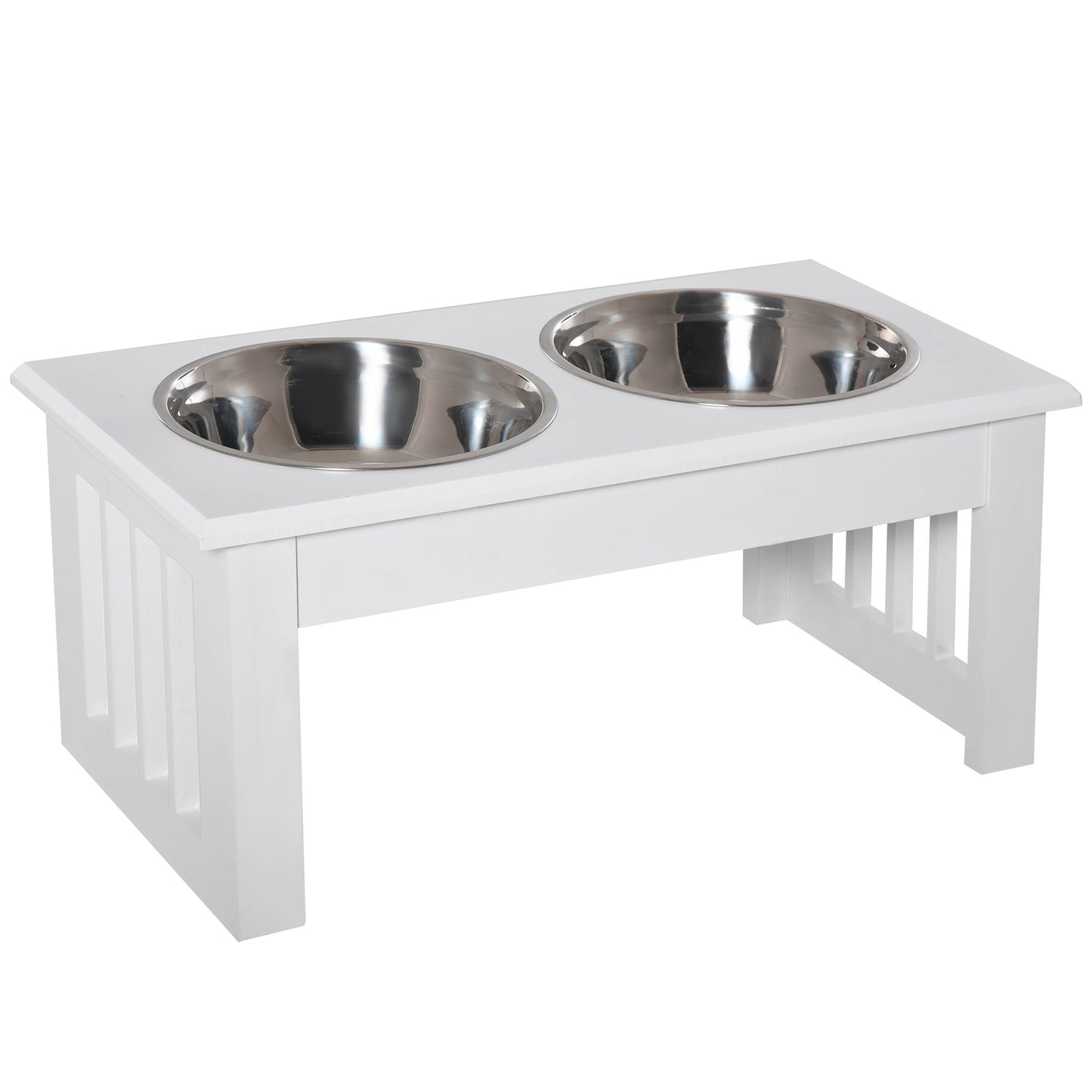 Raised Dog Bowl Feeding Bowls with Stand for Extra Small and Small Dogs Elevated Pet Bowls Water Food Feeder 44L x 24W x 15H cm - White
