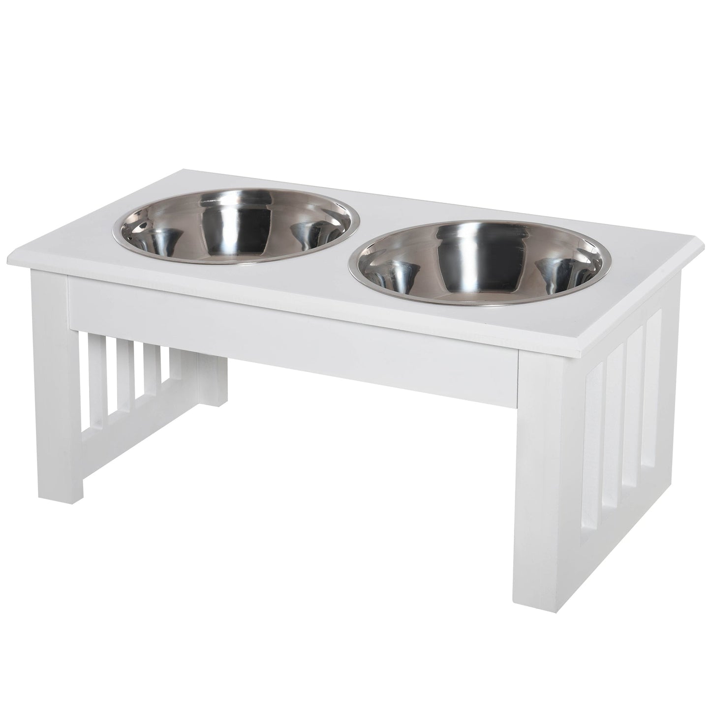 Raised Dog Bowl Feeding Bowls with Stand for Extra Small and Small Dogs Elevated Pet Bowls Water Food Feeder 44L x 24W x 15H cm - White