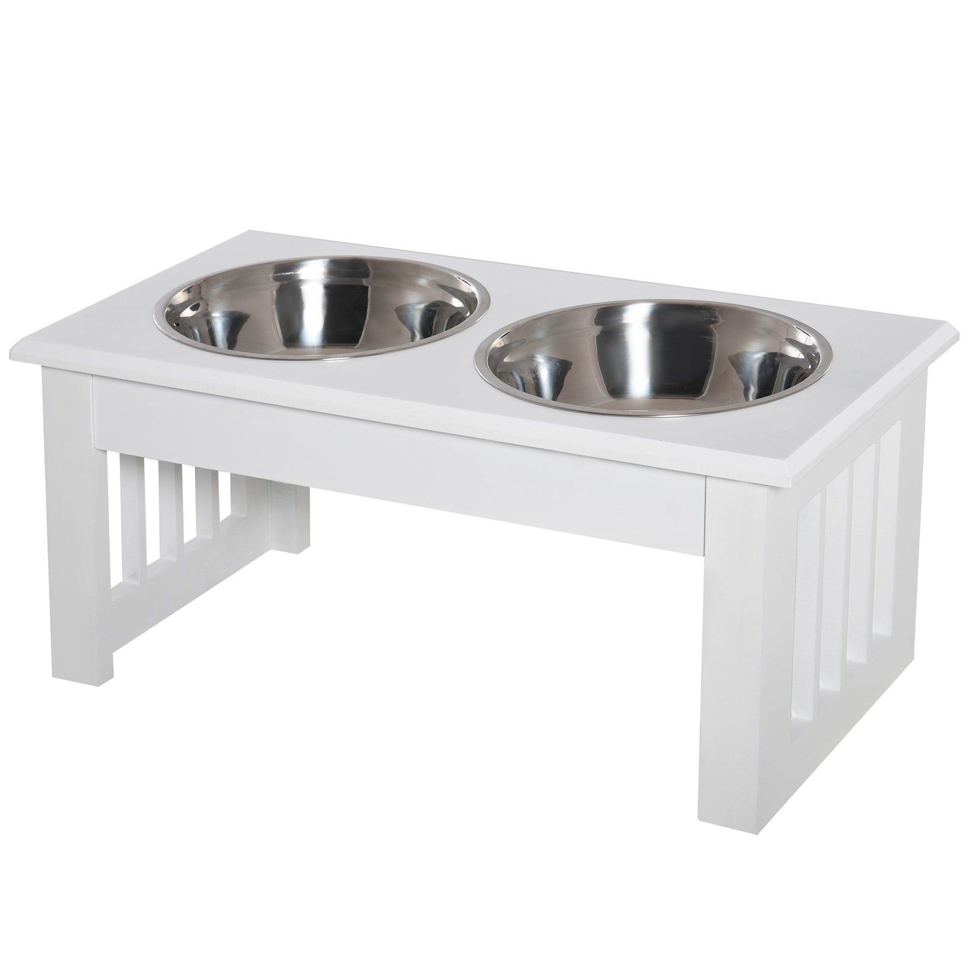 Raised Dog Bowl Feeding Bowls with Stand for Extra Small and Small Dogs Elevated Pet Bowls Water Food Feeder 44L x 24W x 15H cm - White