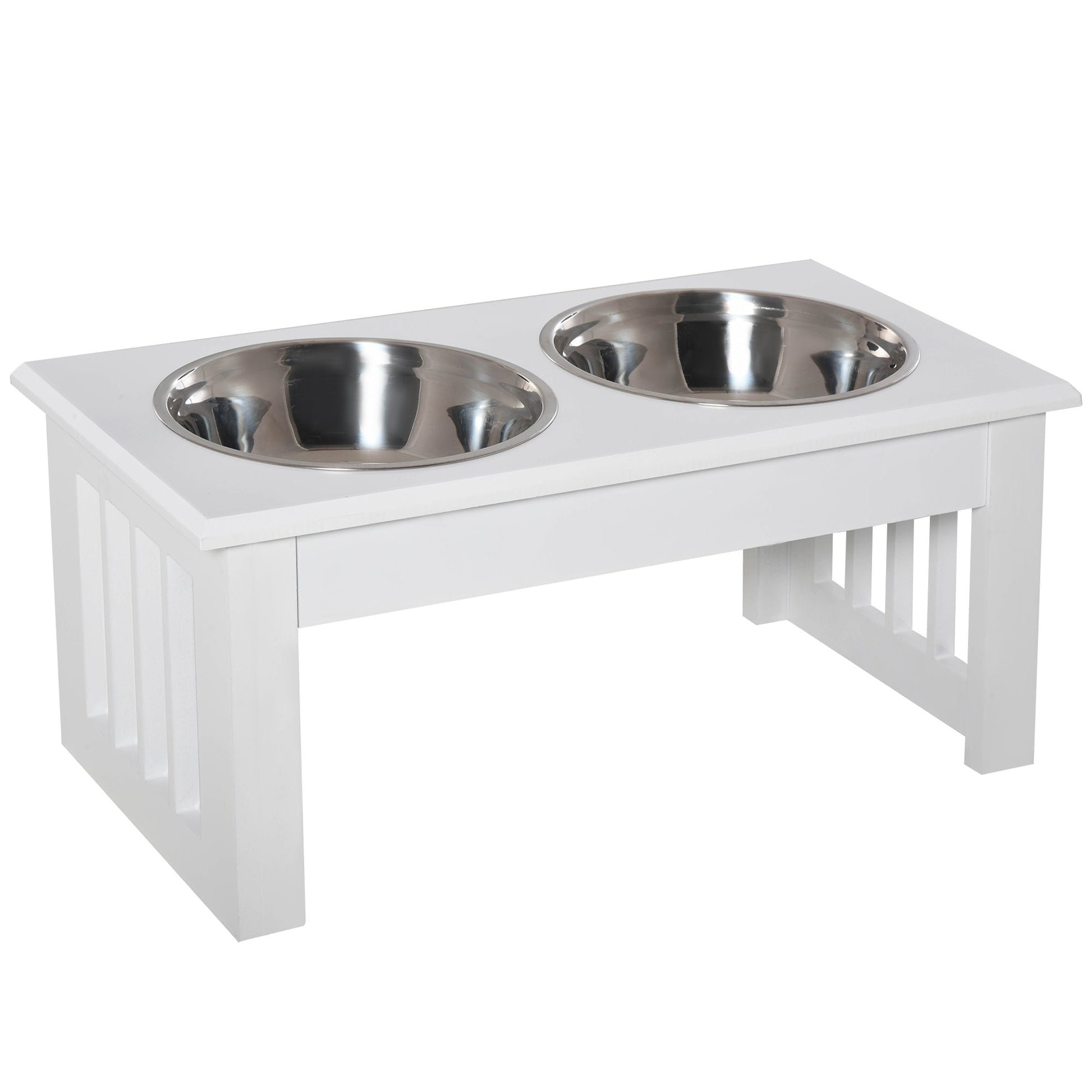 Raised Dog Bowl Feeding Bowls with Stand for Extra Small and Small Dogs Elevated Pet Bowls Water Food Feeder 44L x 24W x 15H cm - White