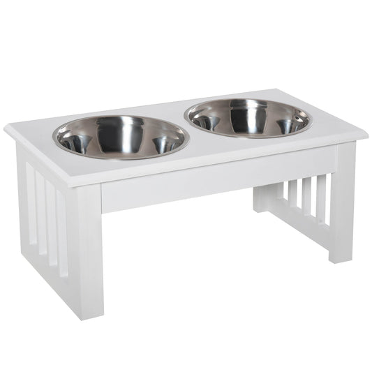 Raised Dog Bowl Feeding Bowls with Stand for Extra Small and Small Dogs Elevated Pet Bowls Water Food Feeder 44L x 24W x 15H cm - White