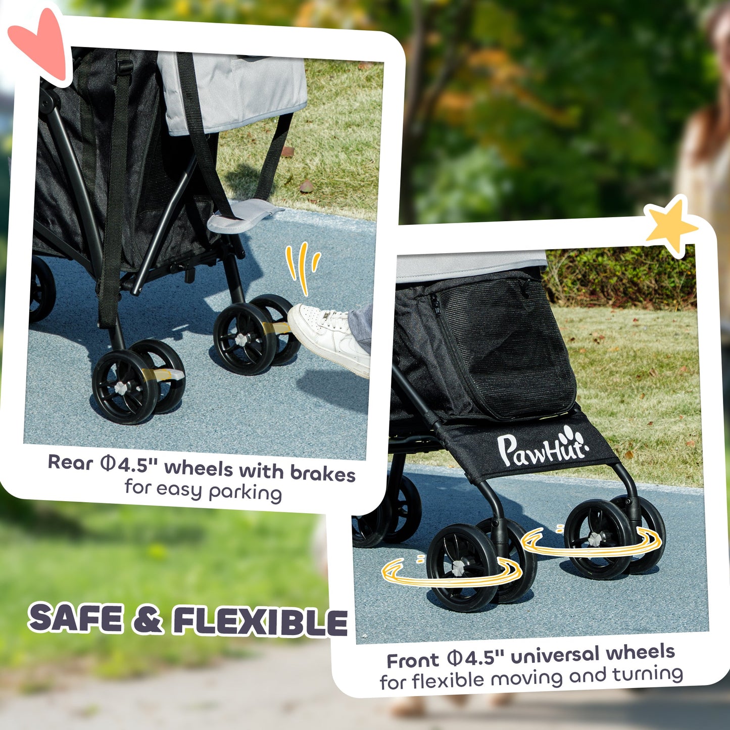 Pet stroller for Miniature Dogs, Foldable Dog Stroller with Shoulder Strap, 4 Wheels Pet Pram with Storage Bag, Cup Holder, Light Grey