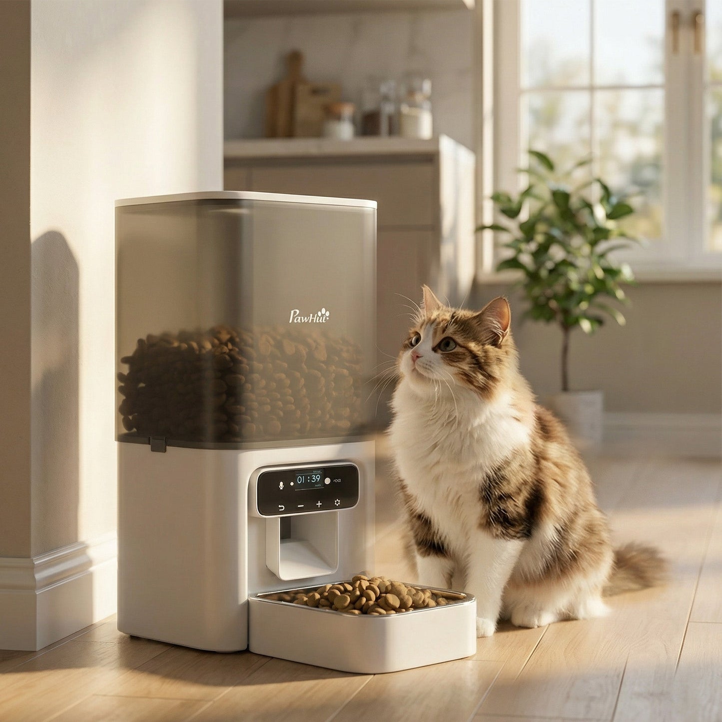Automatic Cat Feeder w/ Stainless Steel Bowl, 4.5L Cat Food Dispenser with Timer Up to 6 Meals, Voice Recorder, Programmable Auto Pet Feeder with Portion Control, for Multi-Kittens