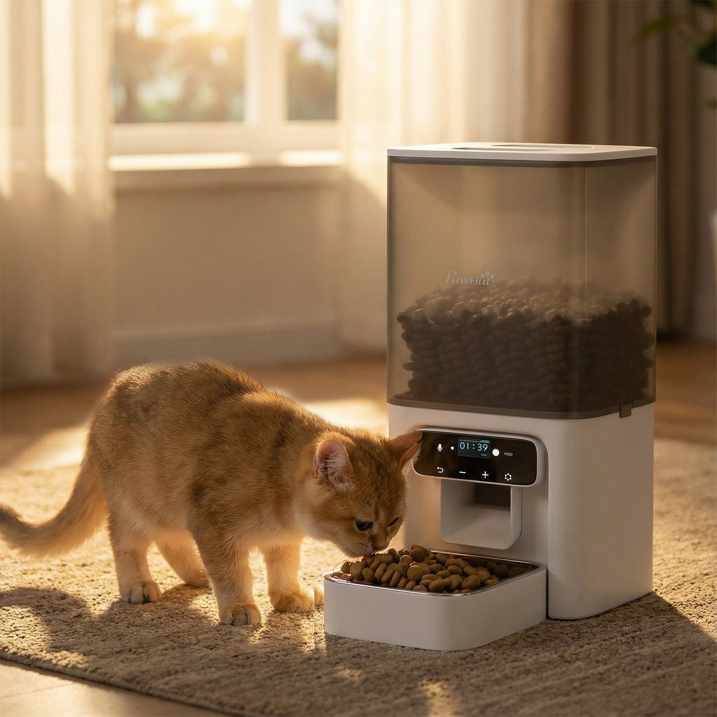 Automatic Cat Feeder w/ Stainless Steel Bowl, 4.5L Cat Food Dispenser with Timer Up to 6 Meals, Voice Recorder, Programmable Auto Pet Feeder with Portion Control, for Multi-Kittens