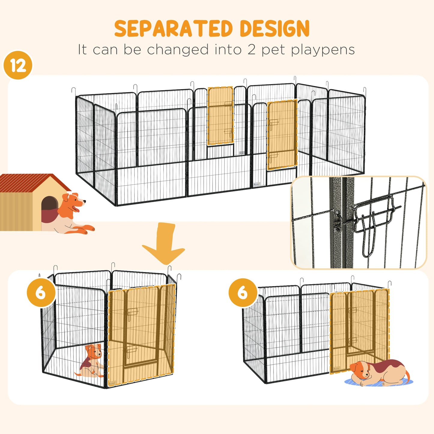Dog Pen 12 Panels Puppy Pen Heavy Duty Pet Playpen for Indoor Outdoor for Dogs, Rabbits, Ducks 100cm High