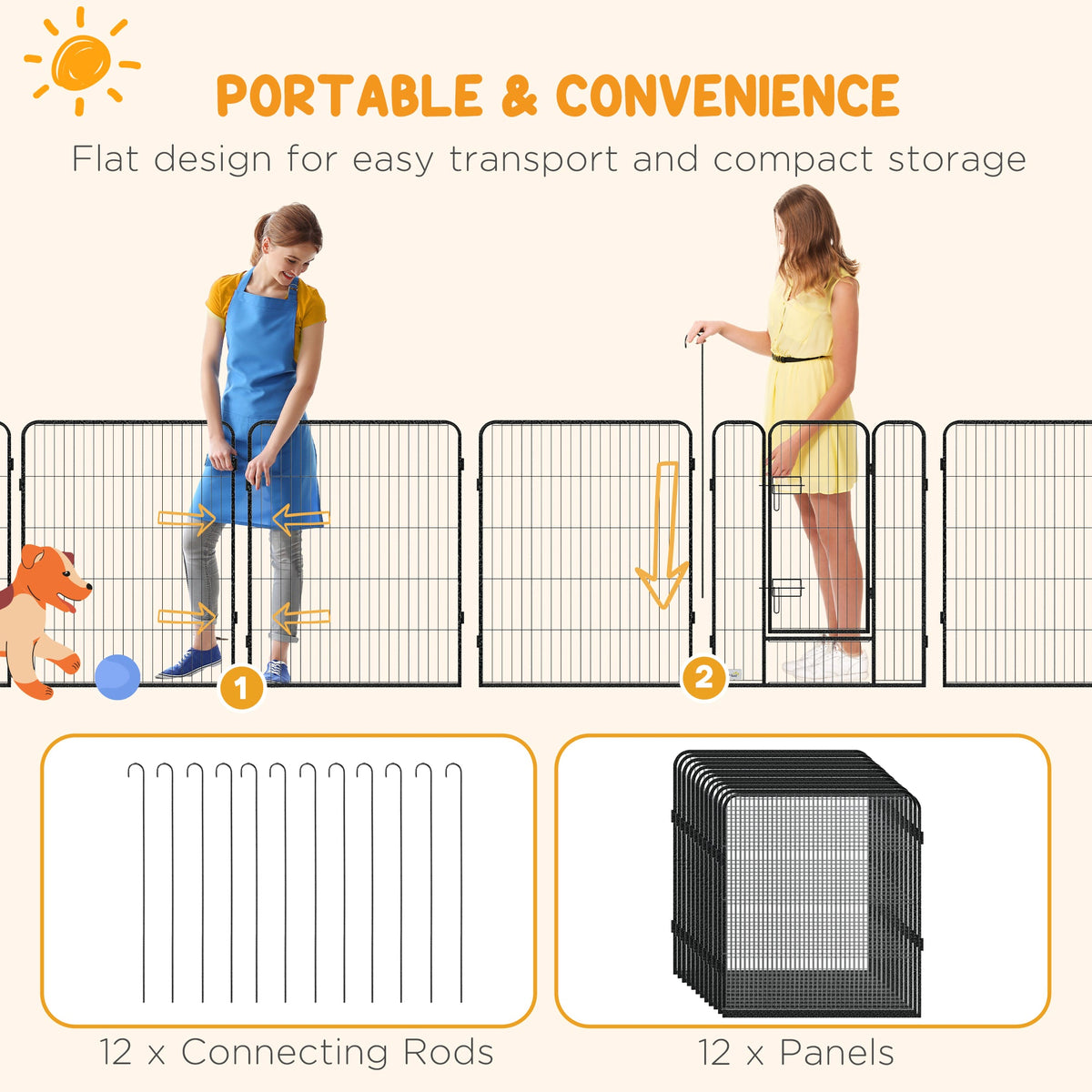 Dog Pen 12 Panels Puppy Pen Heavy Duty Pet Playpen for Indoor Outdoor for Dogs, Rabbits, Ducks 100cm High