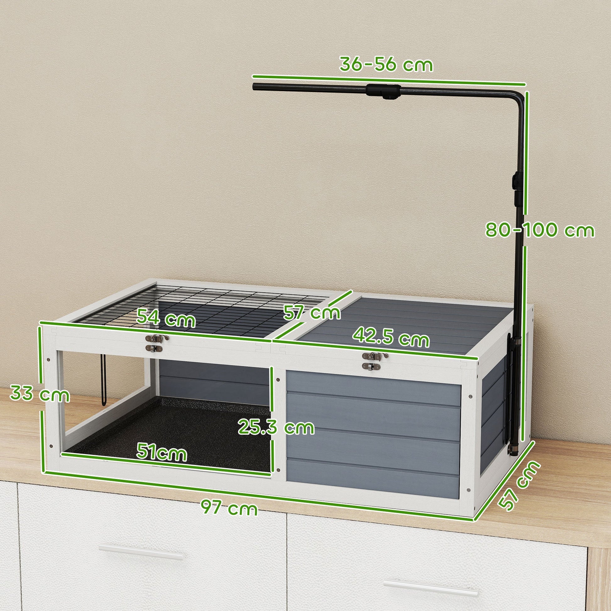 Tortoise House, Wooden Tortoise Table, Tortoise Enclosure with Adjustable Lamp Holder, Openable Lids, Pull-Out Trays - Grey