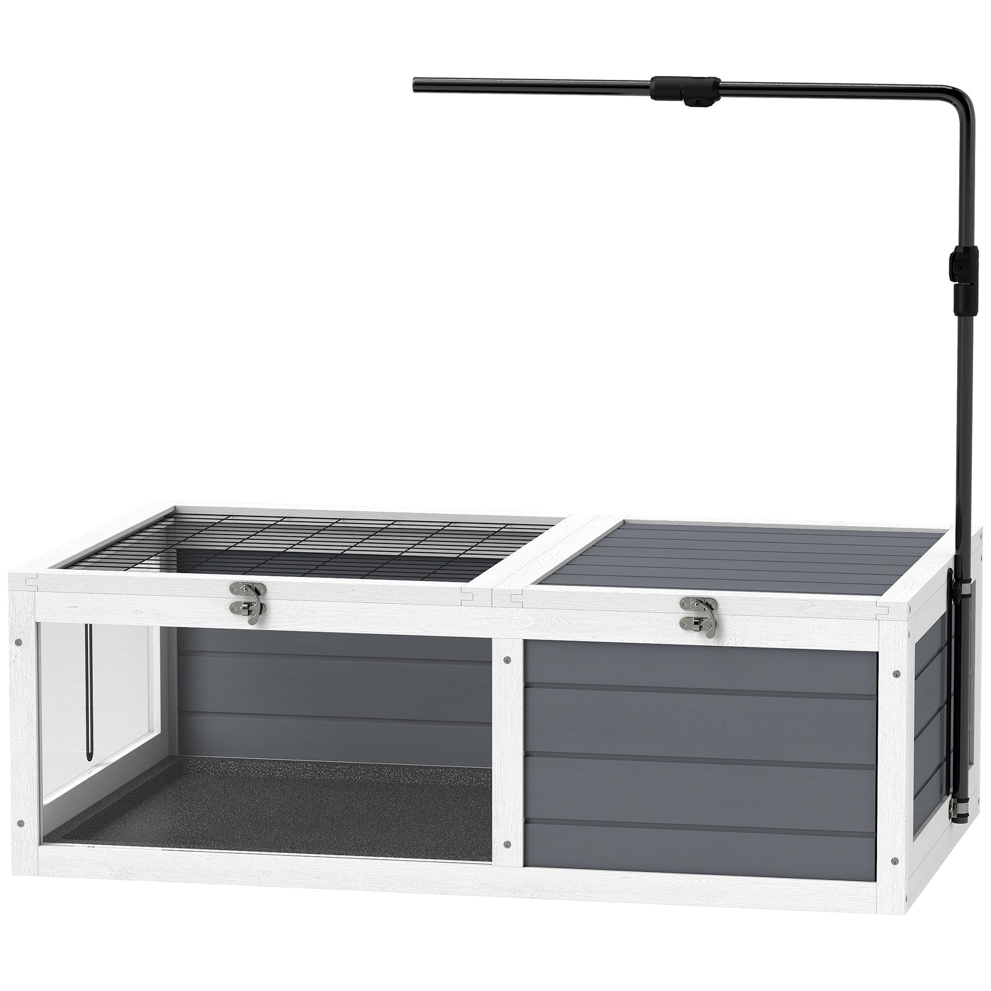 Tortoise House, Wooden Tortoise Table, Tortoise Enclosure with Adjustable Lamp Holder, Openable Lids, Pull-Out Trays - Grey