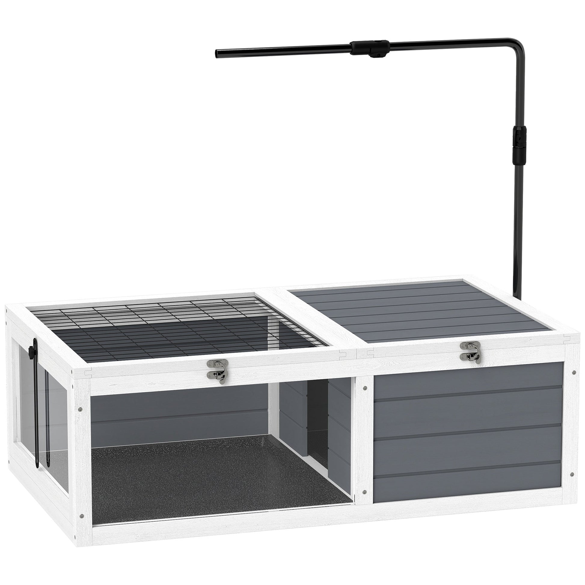 Tortoise House, Wooden Tortoise Table, Tortoise Enclosure with Adjustable Lamp Holder, Openable Lids, Pull-Out Trays - Grey