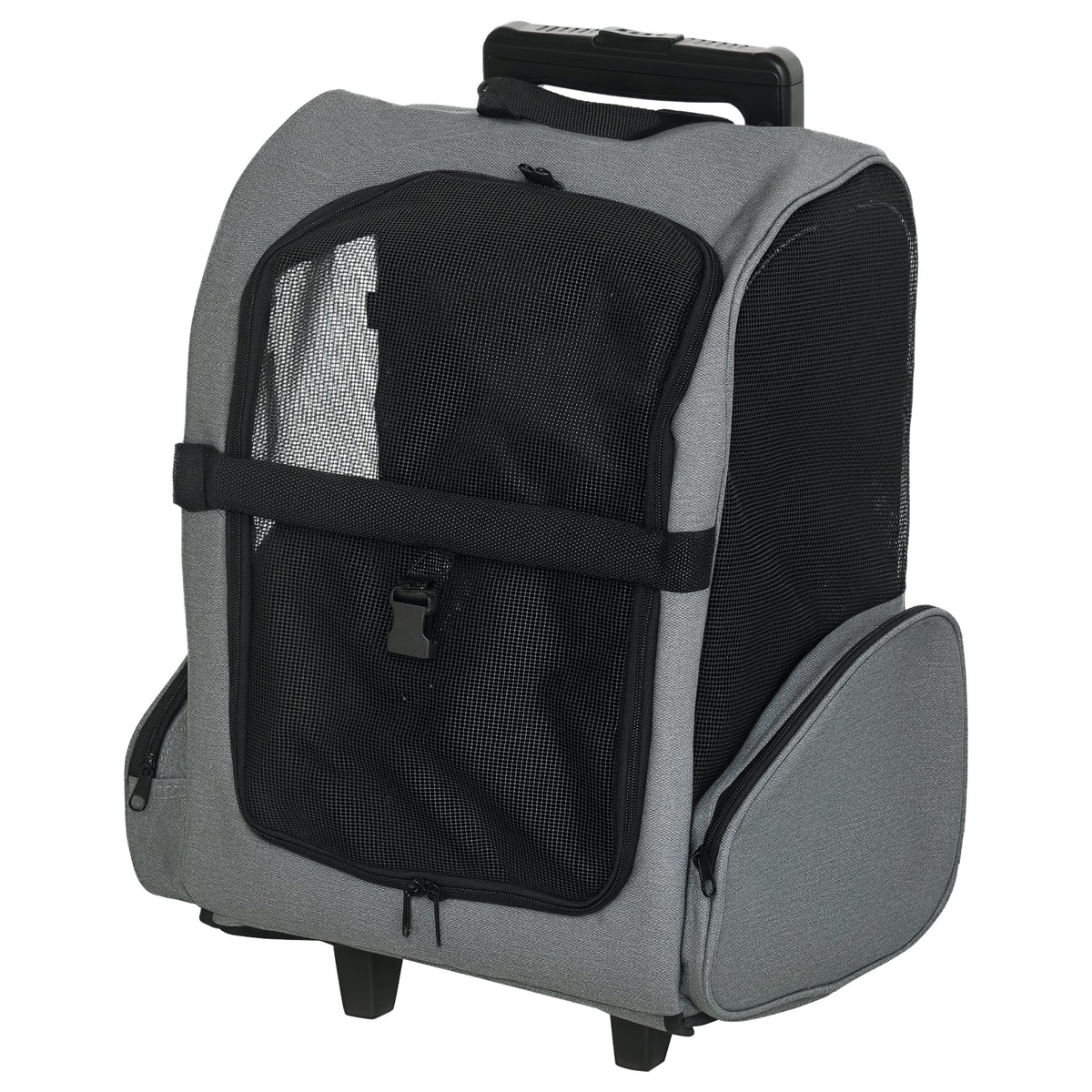 Pet Travel Backpack Bag Cat Puppy Dog Carrier w/ Trolley and Telescopic Handle Portable Stroller Wheel Luggage Bag (Grey)